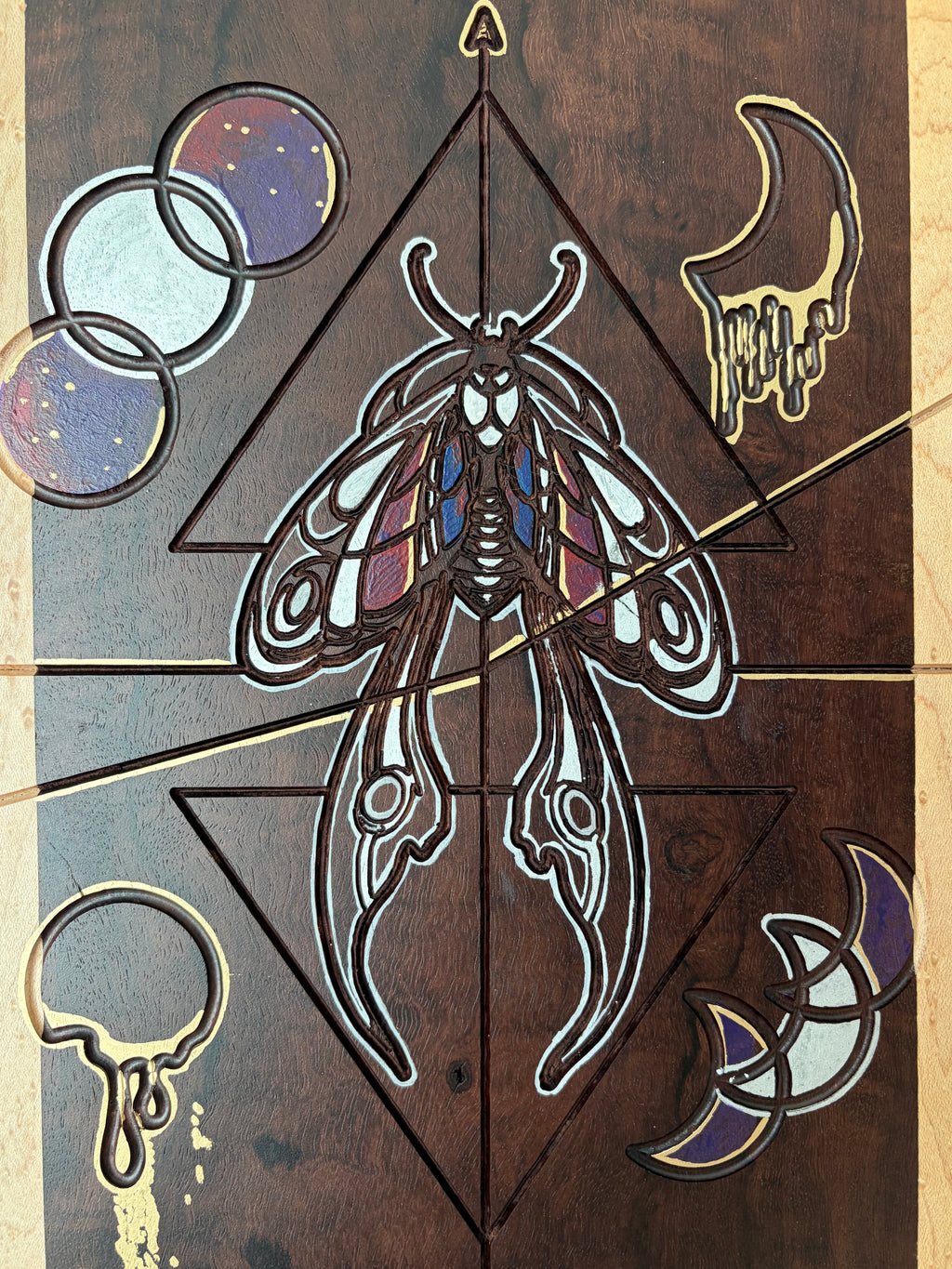 Life in Death | Original Celestial Moth Artwork on Katalox & Birdseye Maple