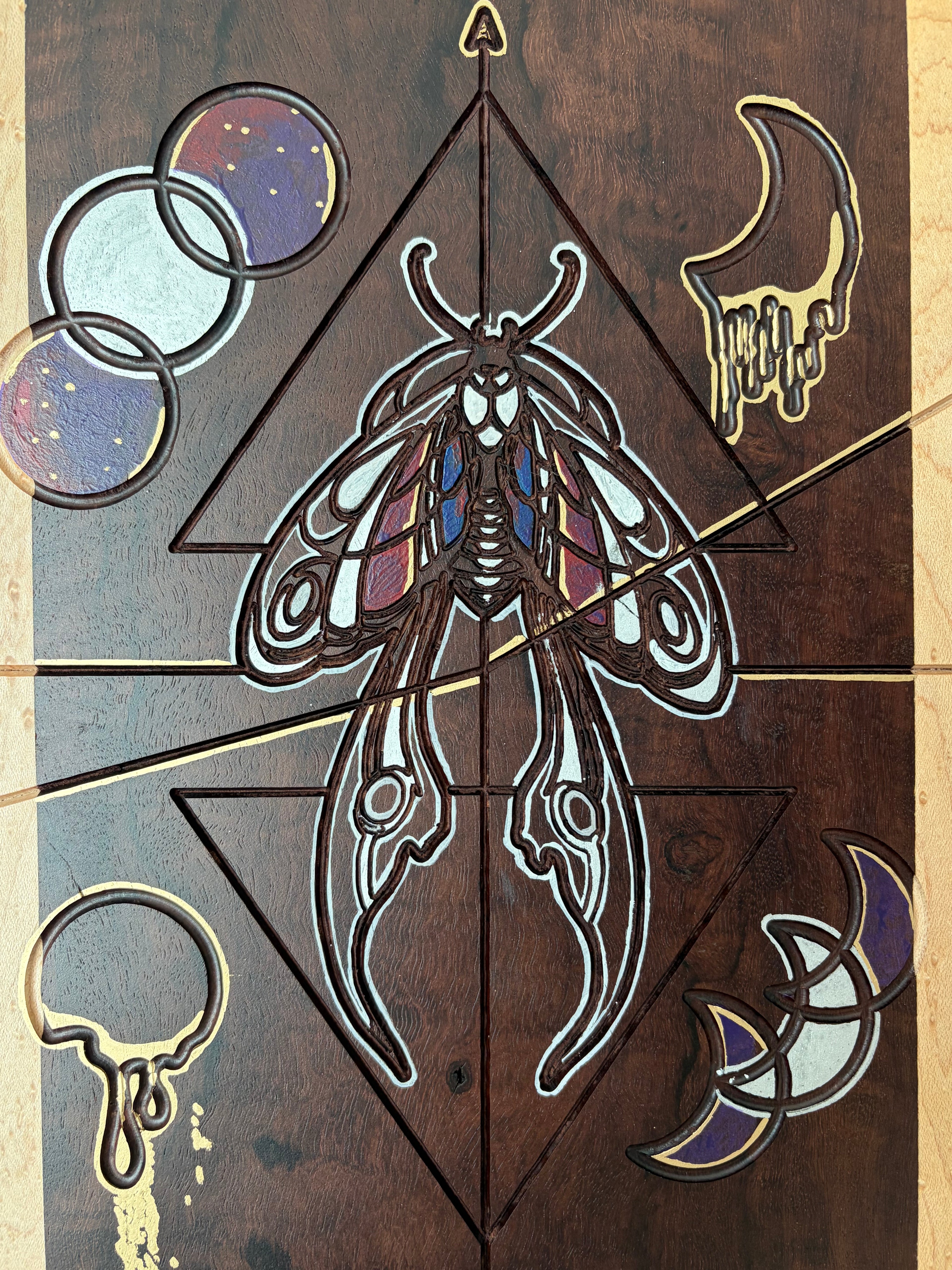 Life in Death | Original Celestial Moth Artwork on Katalox & Birdseye Maple