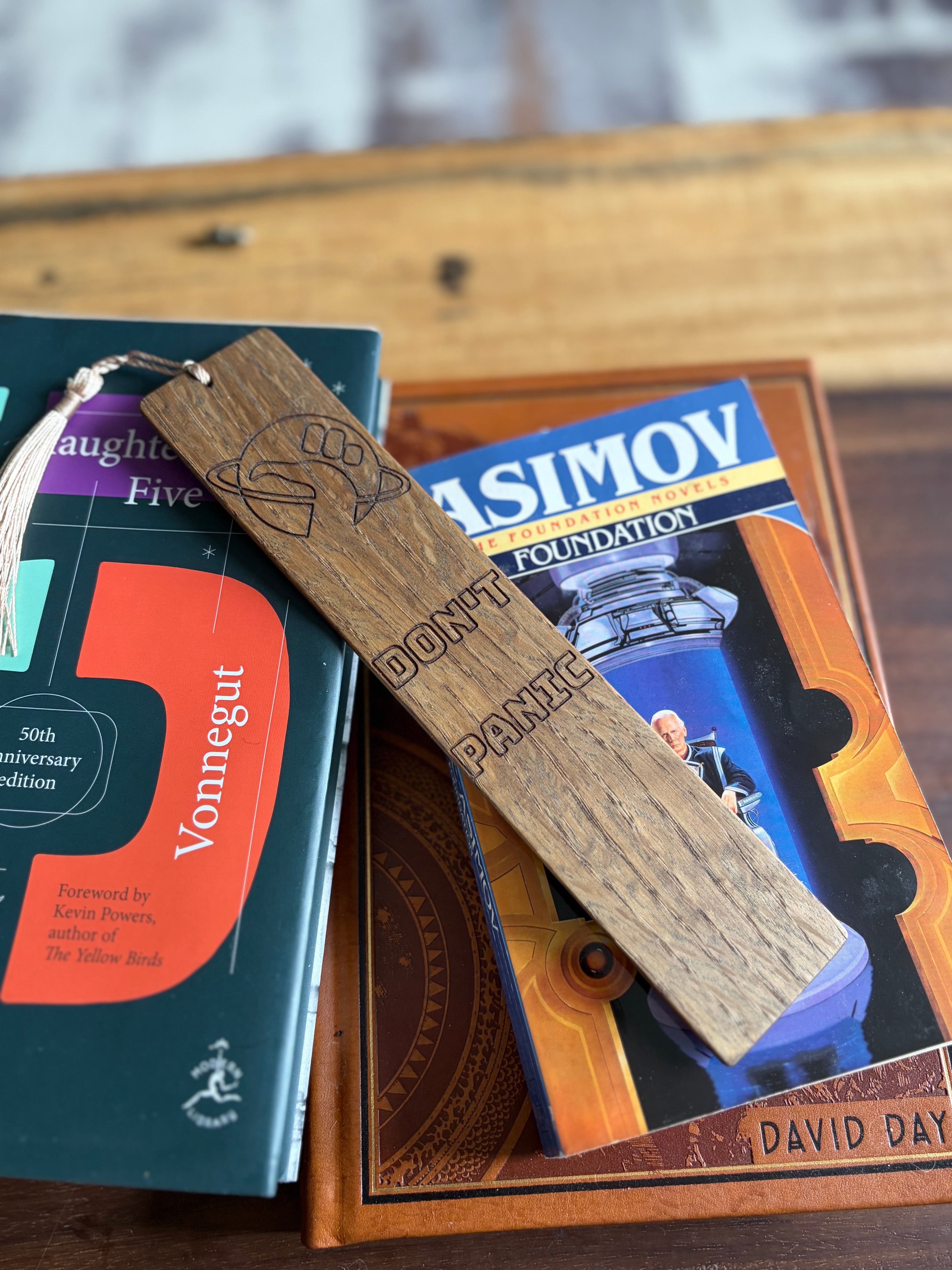Handmade White Oak "Don't Panic" Bookmark | Hitchhiker's Guide Inspired