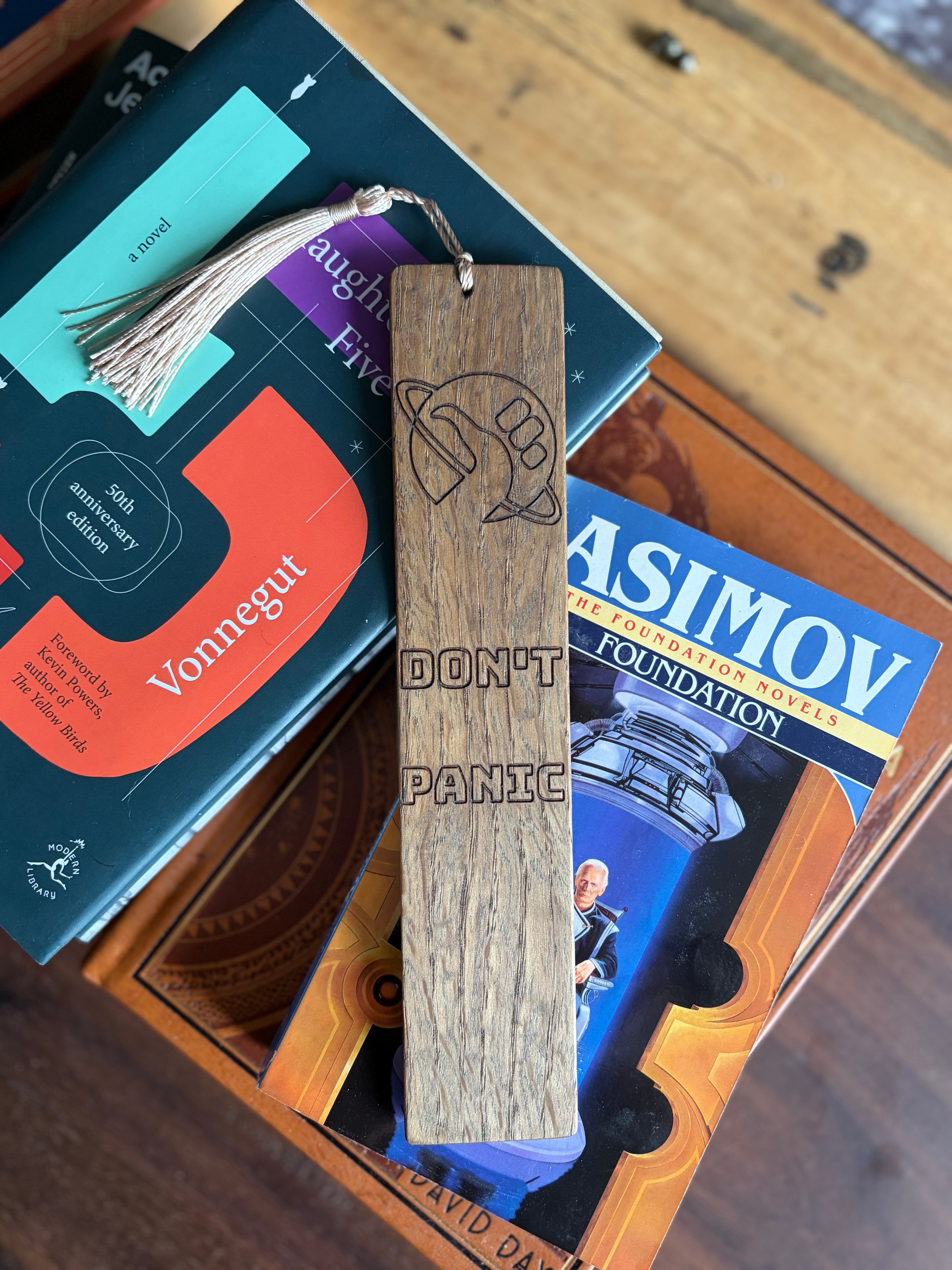 Handmade White Oak "Don't Panic" Bookmark | Hitchhiker's Guide Inspired