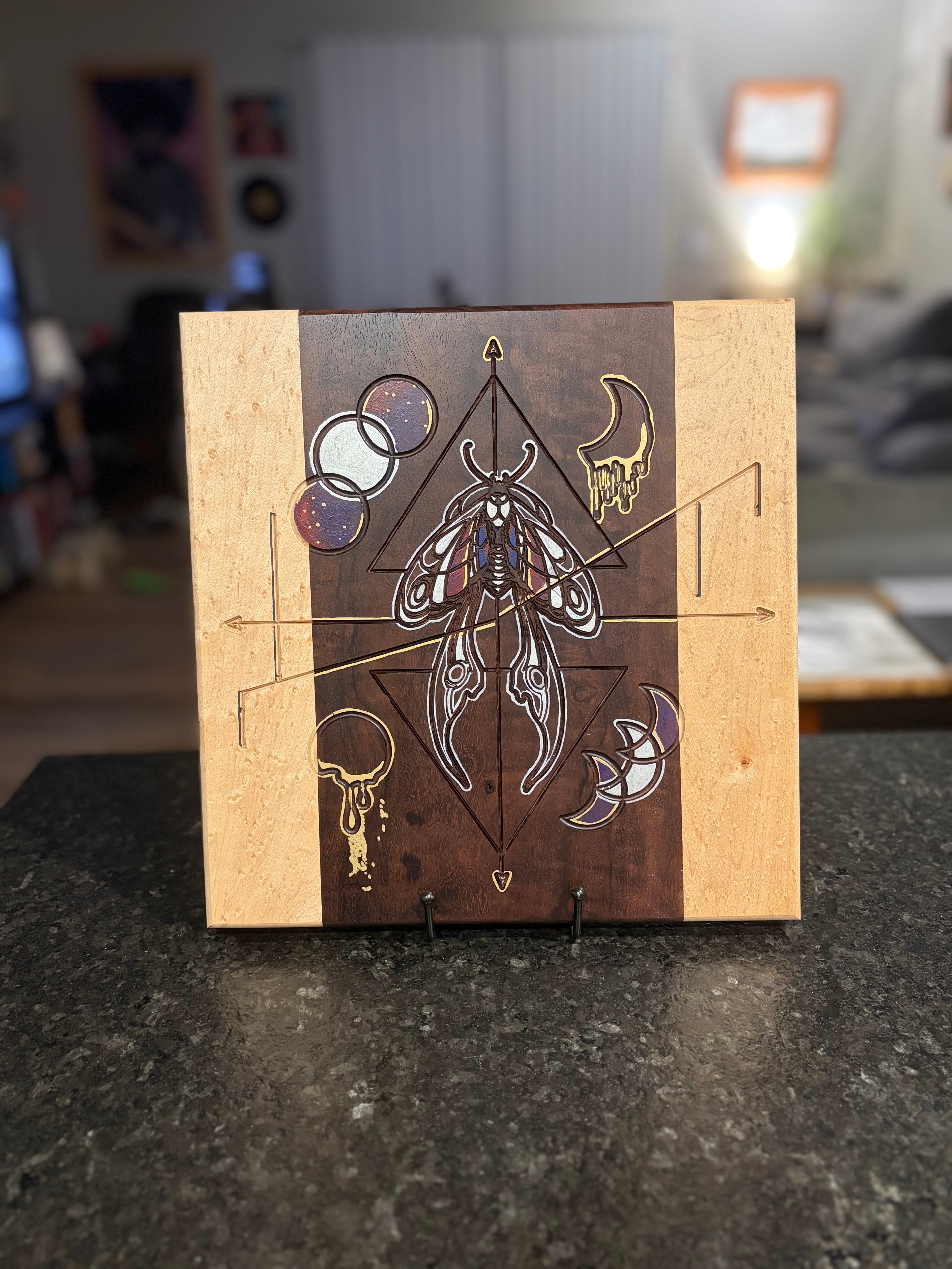 Life in Death | Original Celestial Moth Artwork on Katalox & Birdseye Maple