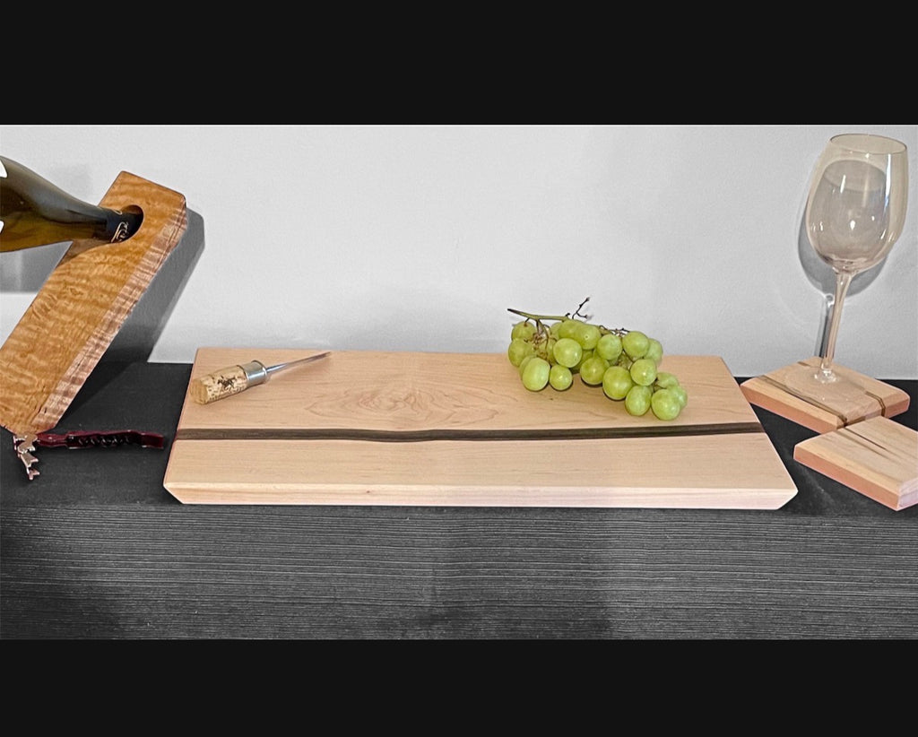 Handcrafted Maple River Charcuterie Board with Ambrosia Maple Coaster Set