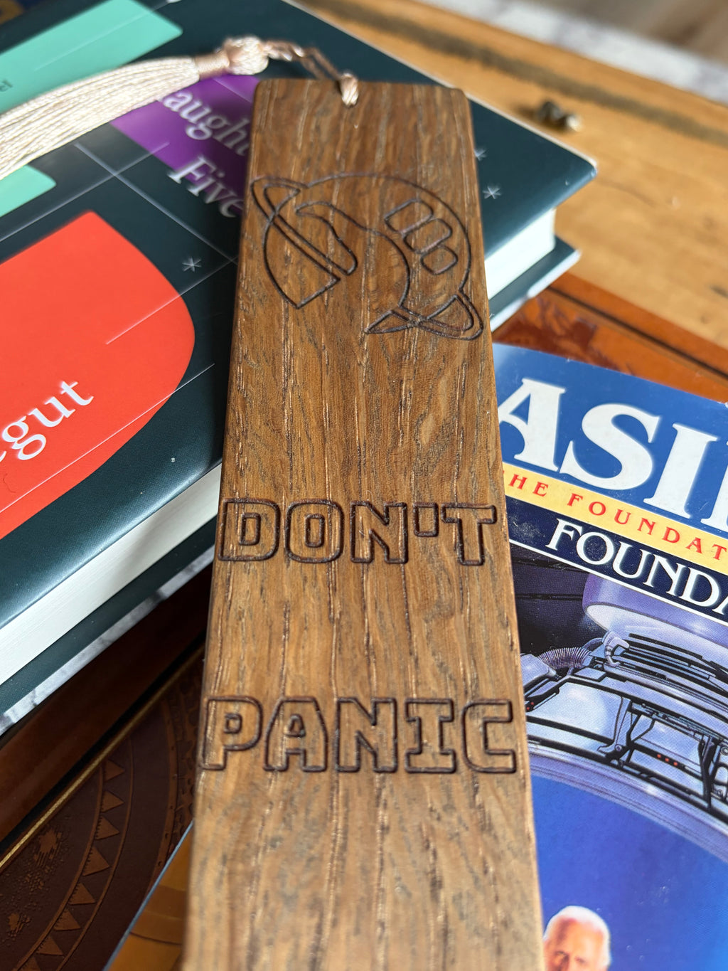 Handmade White Oak "Don't Panic" Bookmark | Hitchhiker's Guide Inspired