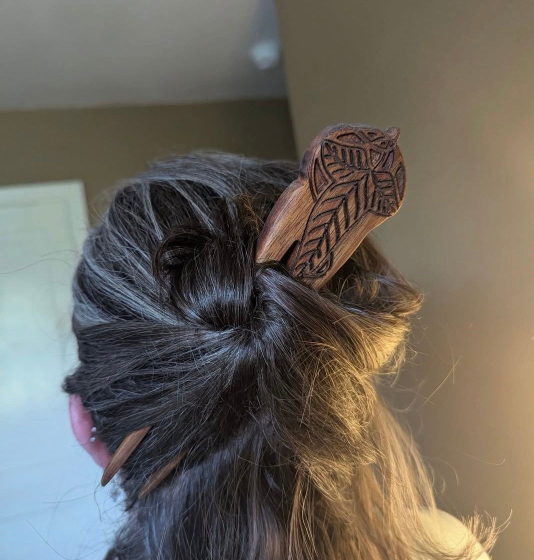 Handcrafted Hawaiian Koa Wood Hair Fork – Celtic Knot, Butterfly & Lorien Leaf Designs