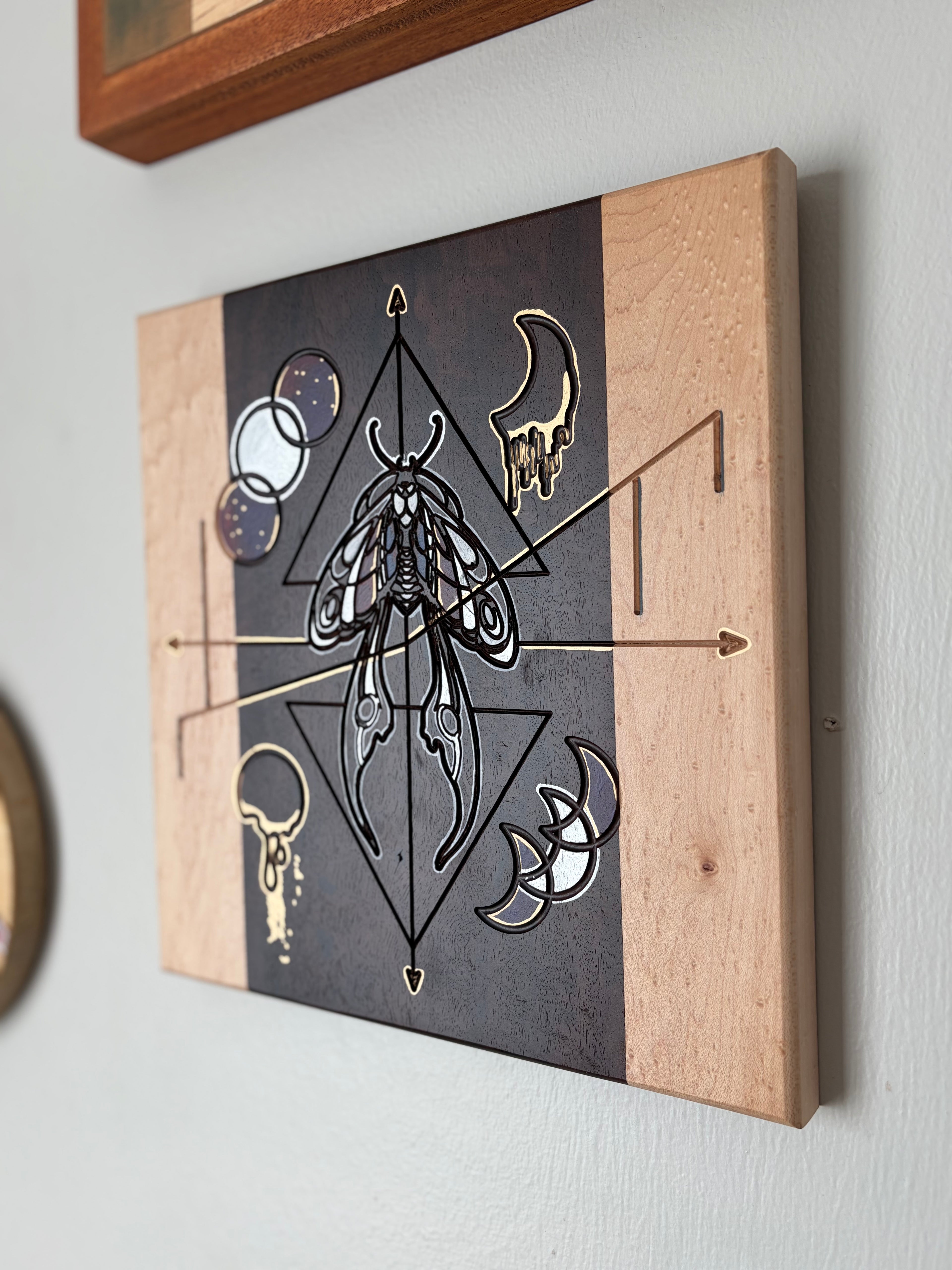 Life in Death | Original Celestial Moth Artwork on Katalox & Birdseye Maple