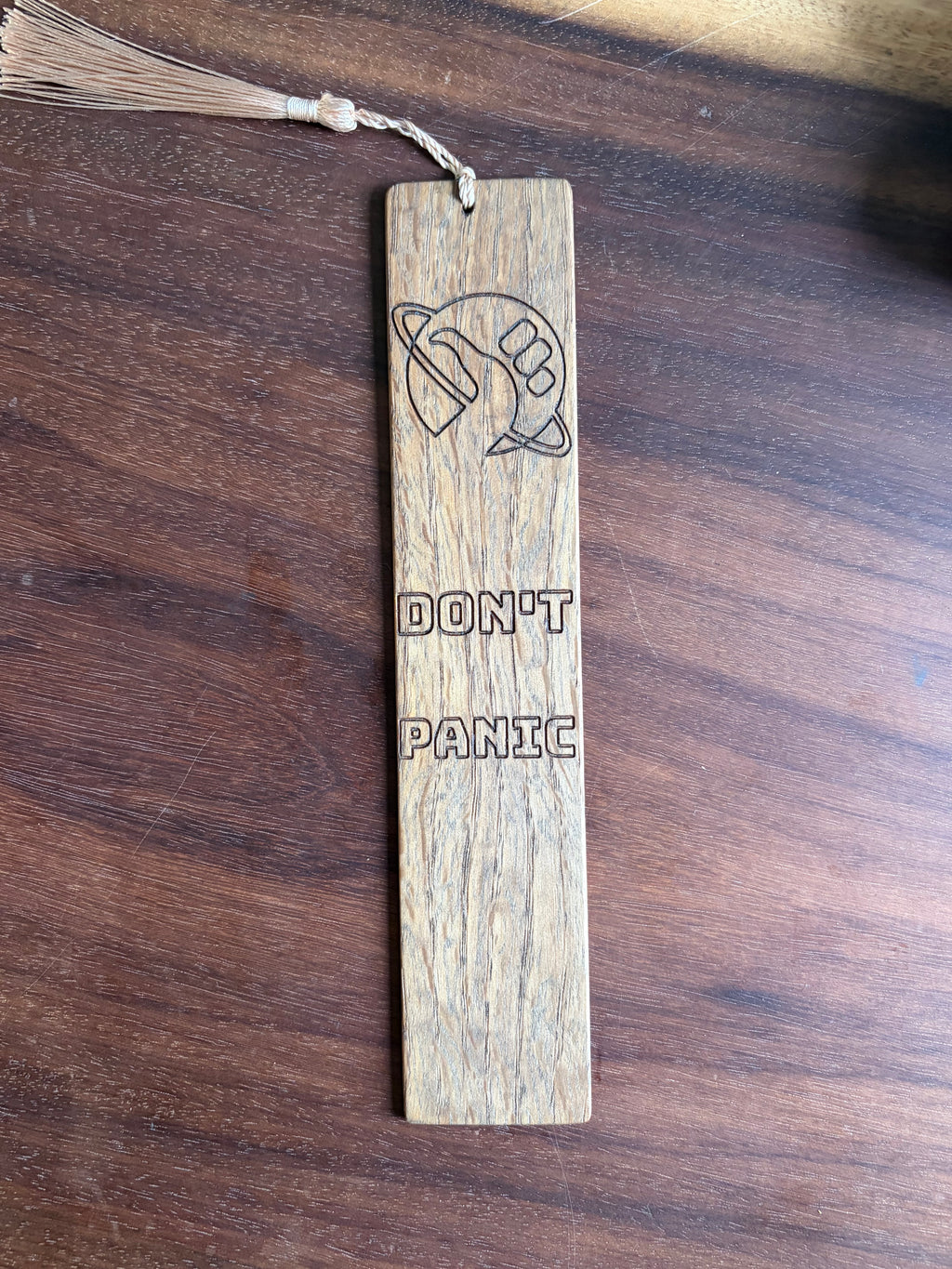 Handmade White Oak "Don't Panic" Bookmark | Hitchhiker's Guide Inspired