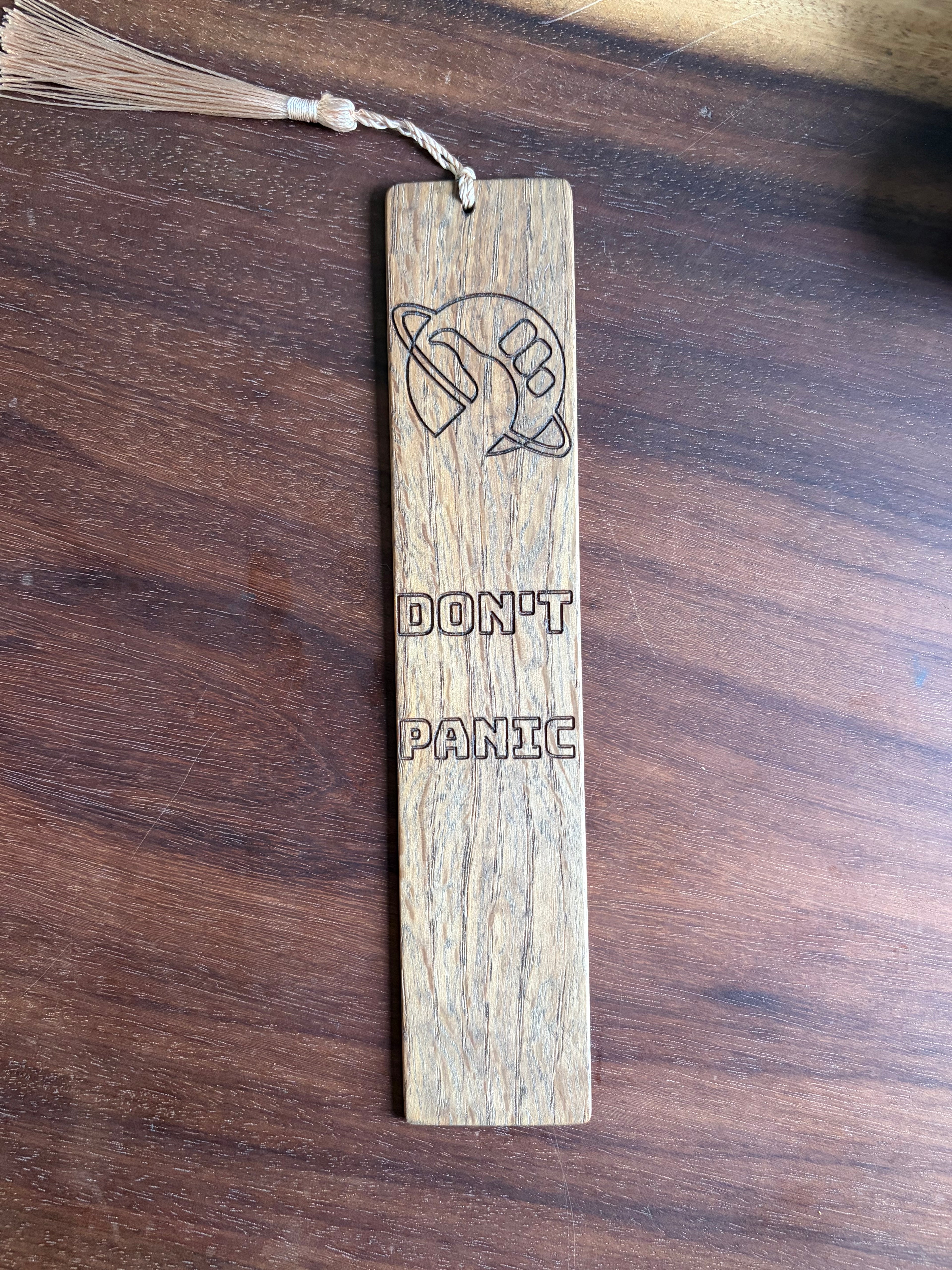 Handmade White Oak "Don't Panic" Bookmark | Hitchhiker's Guide Inspired