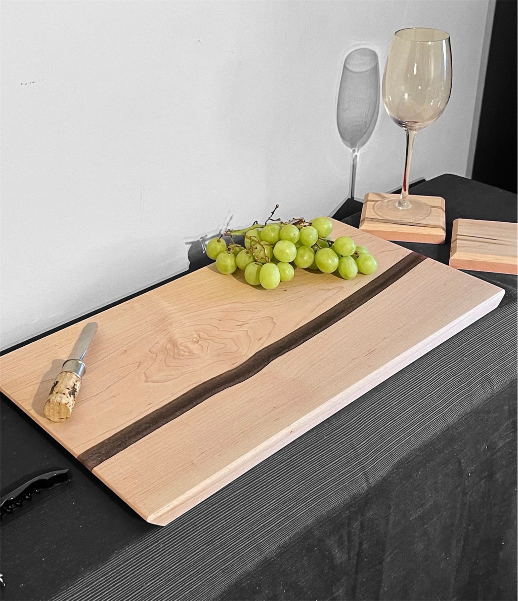 Handcrafted Maple River Charcuterie Board with Ambrosia Maple Coaster Set