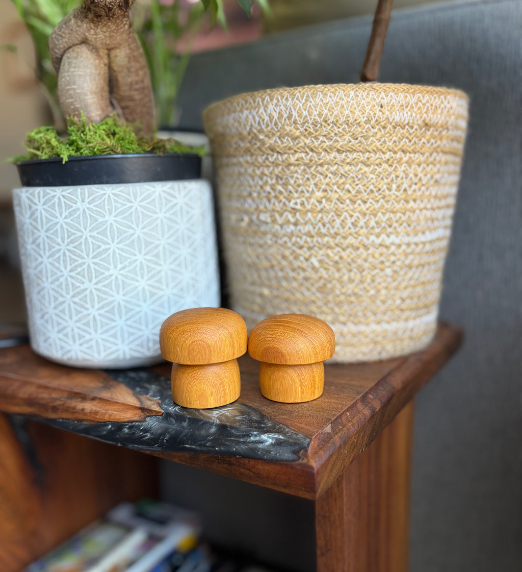 Hand Turned Osage Orange Wood Mushrooms – Natural Woodland Decor – Handmade Wooden Mushroom Pair