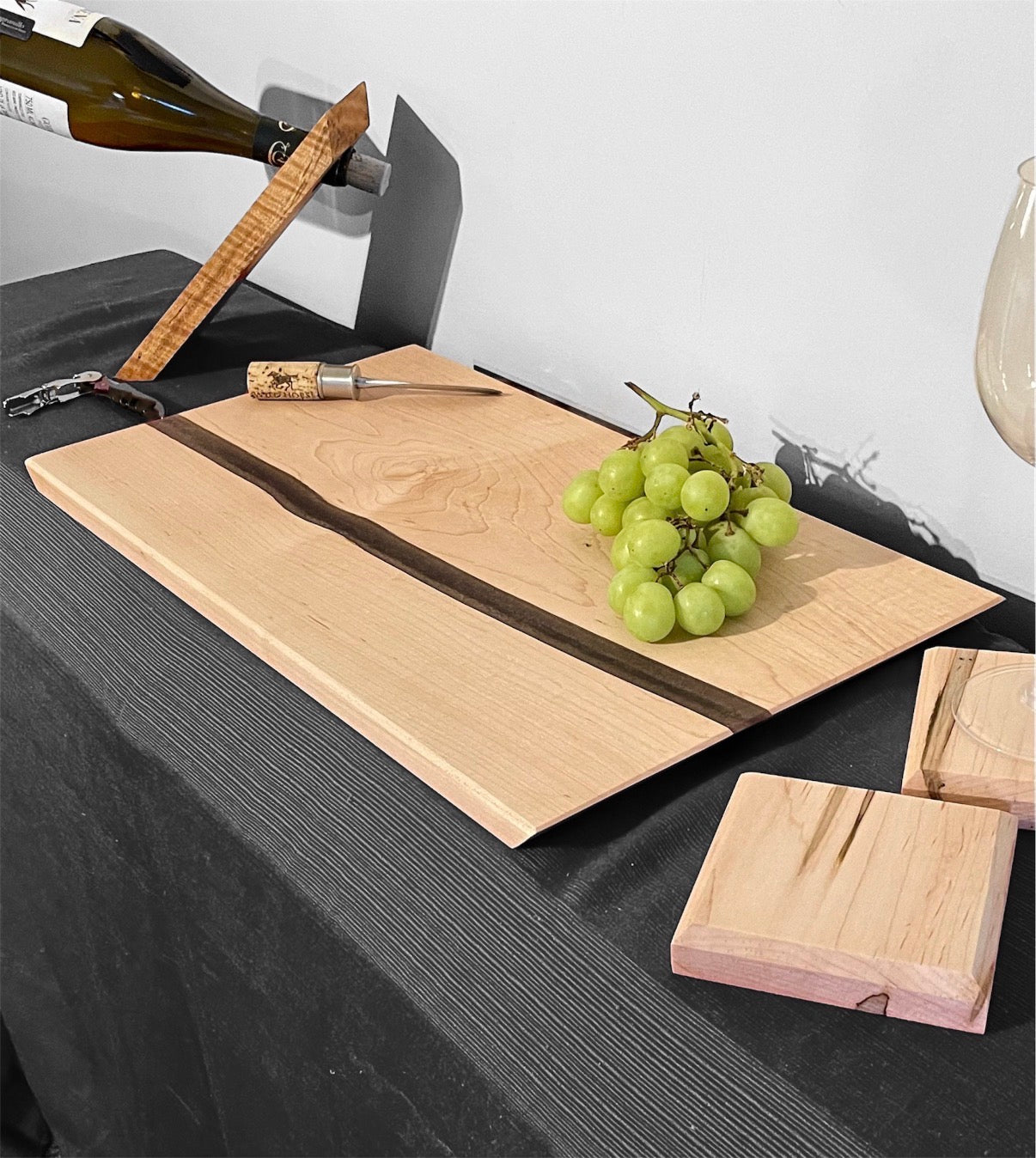 Handcrafted Maple River Charcuterie Board with Ambrosia Maple Coaster Set