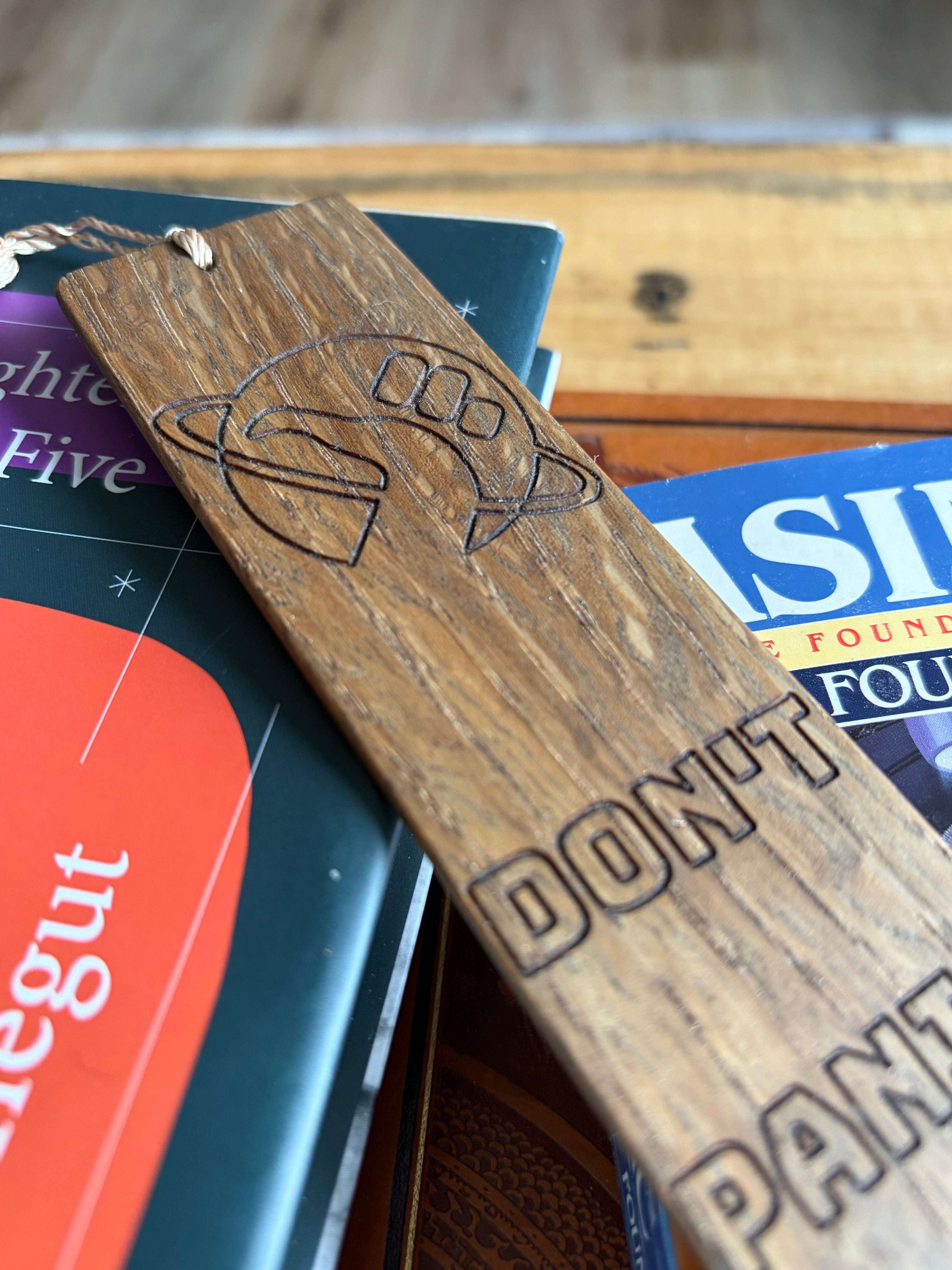 Handmade White Oak "Don't Panic" Bookmark | Hitchhiker's Guide Inspired