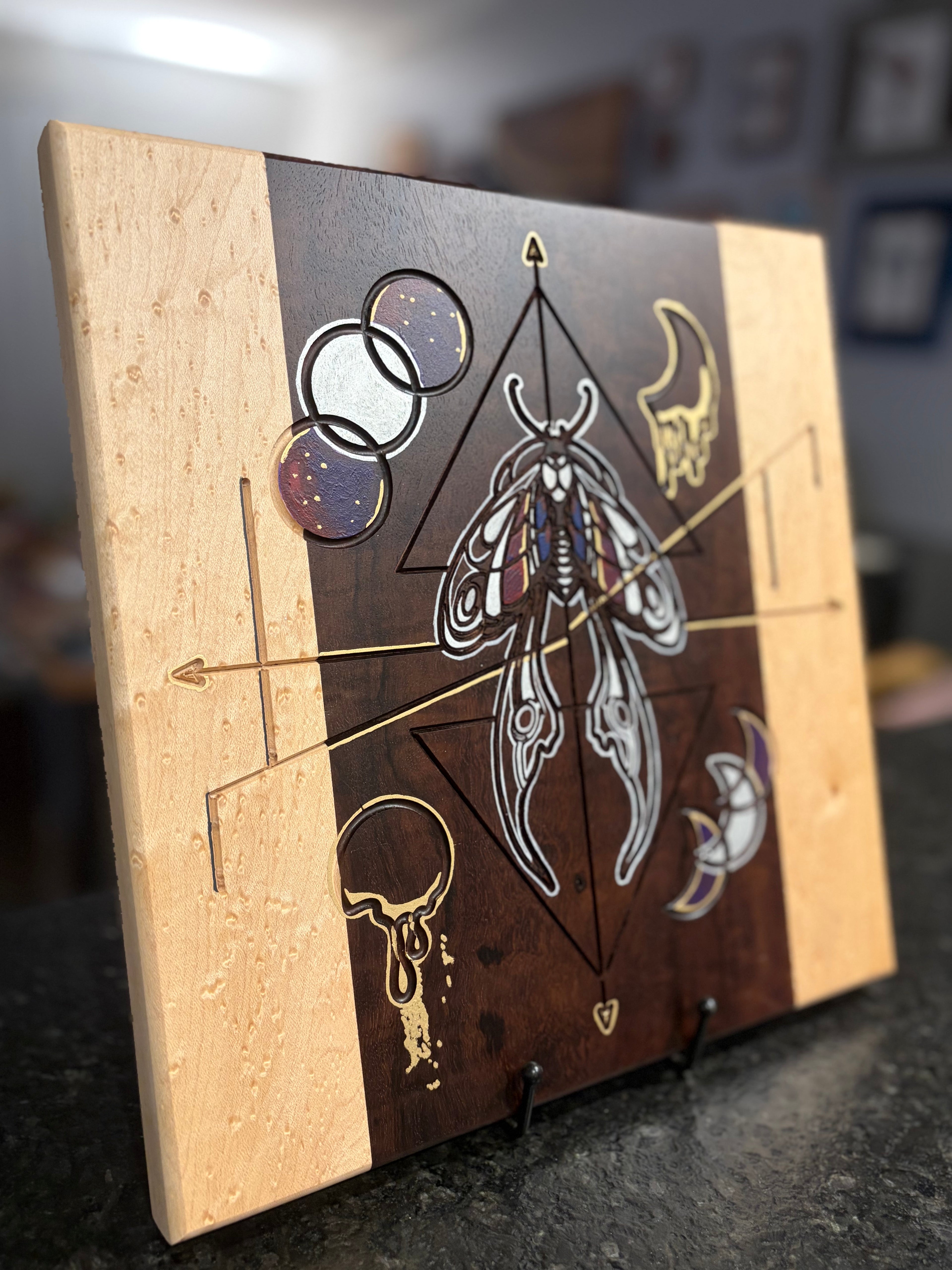 Life in Death | Original Celestial Moth Artwork on Katalox & Birdseye Maple