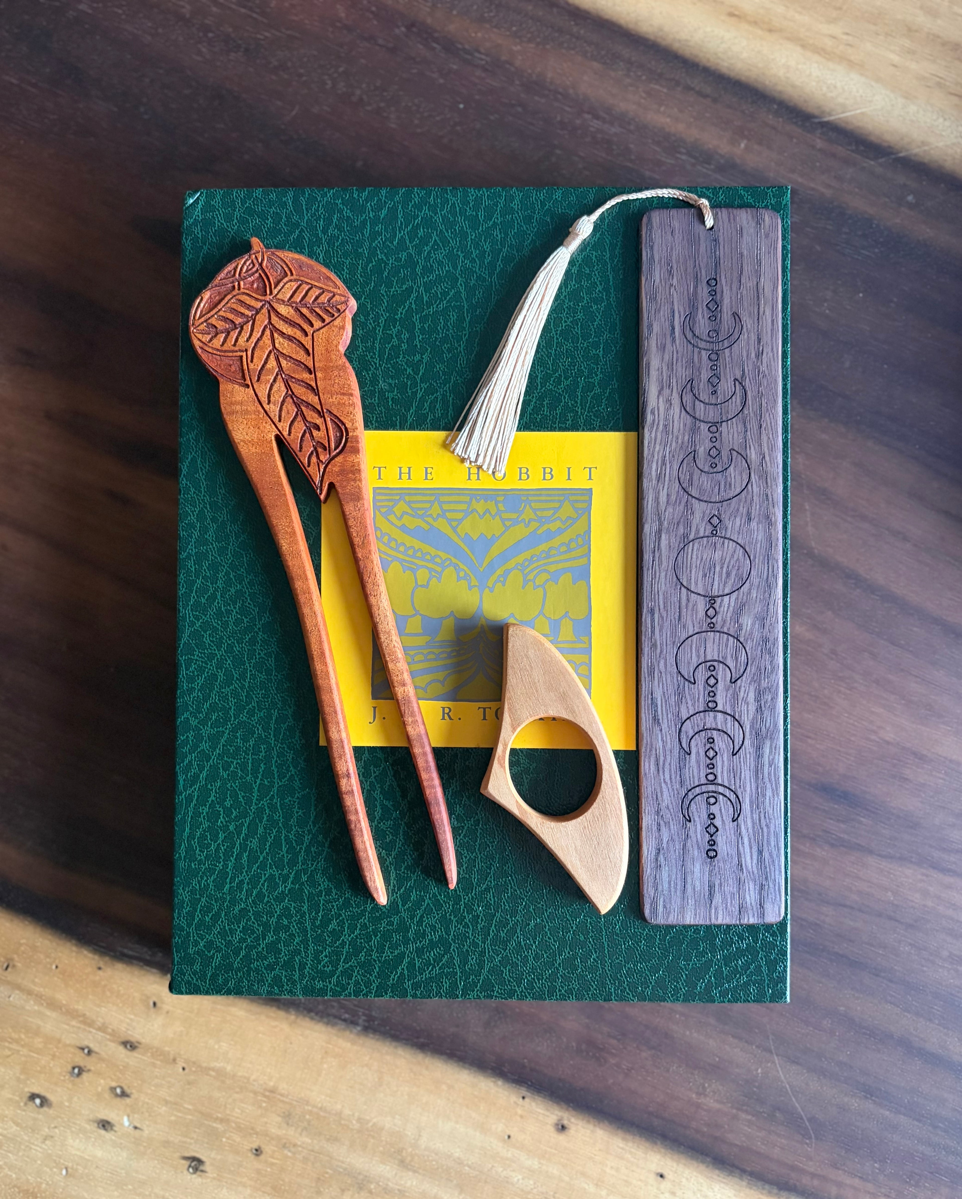 Handcrafted Hawaiian Koa Wood Hair Fork – Celtic Knot, Butterfly & Lorien Leaf Designs