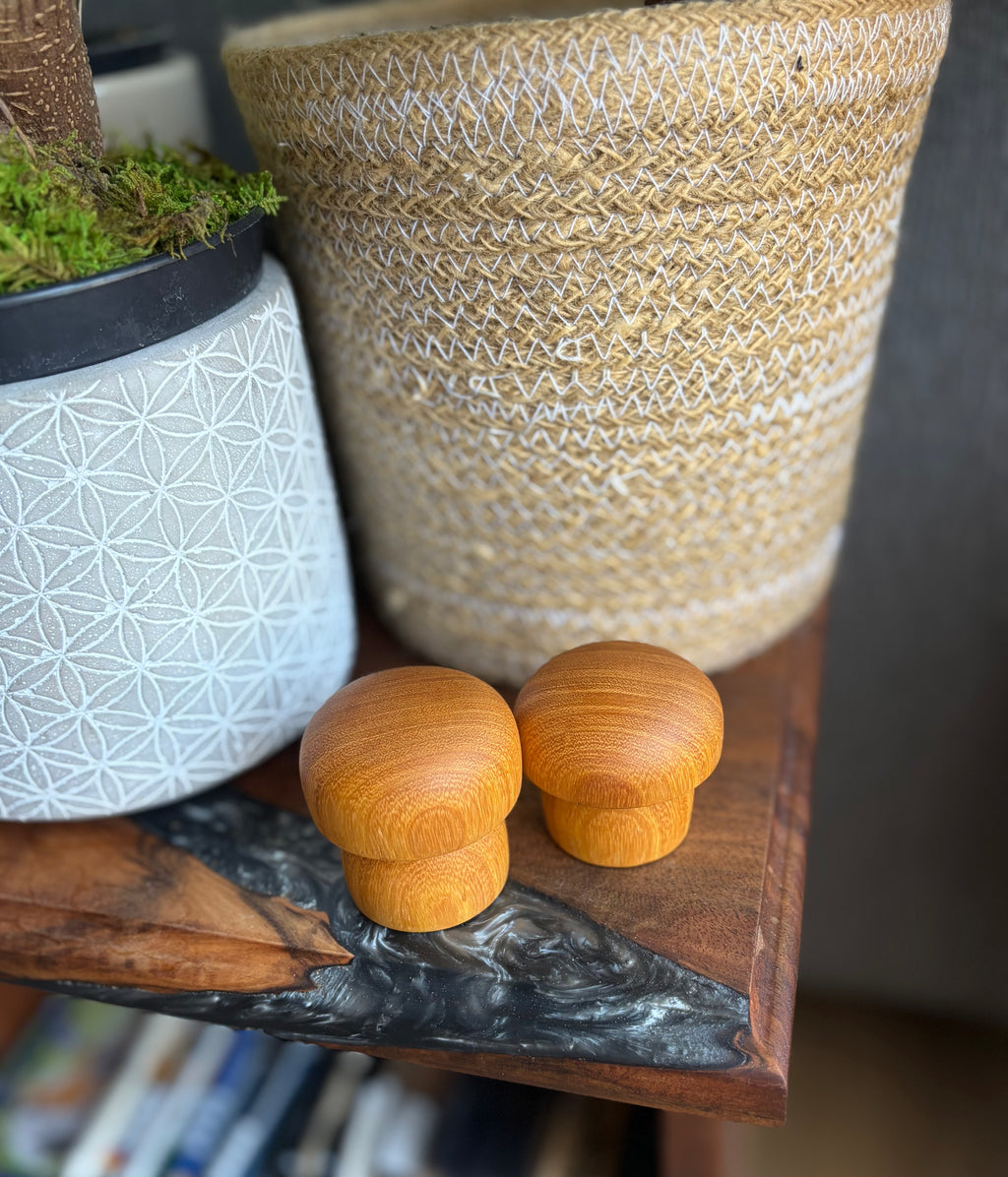 Hand Turned Osage Orange Wood Mushrooms – Natural Woodland Decor – Handmade Wooden Mushroom Pair