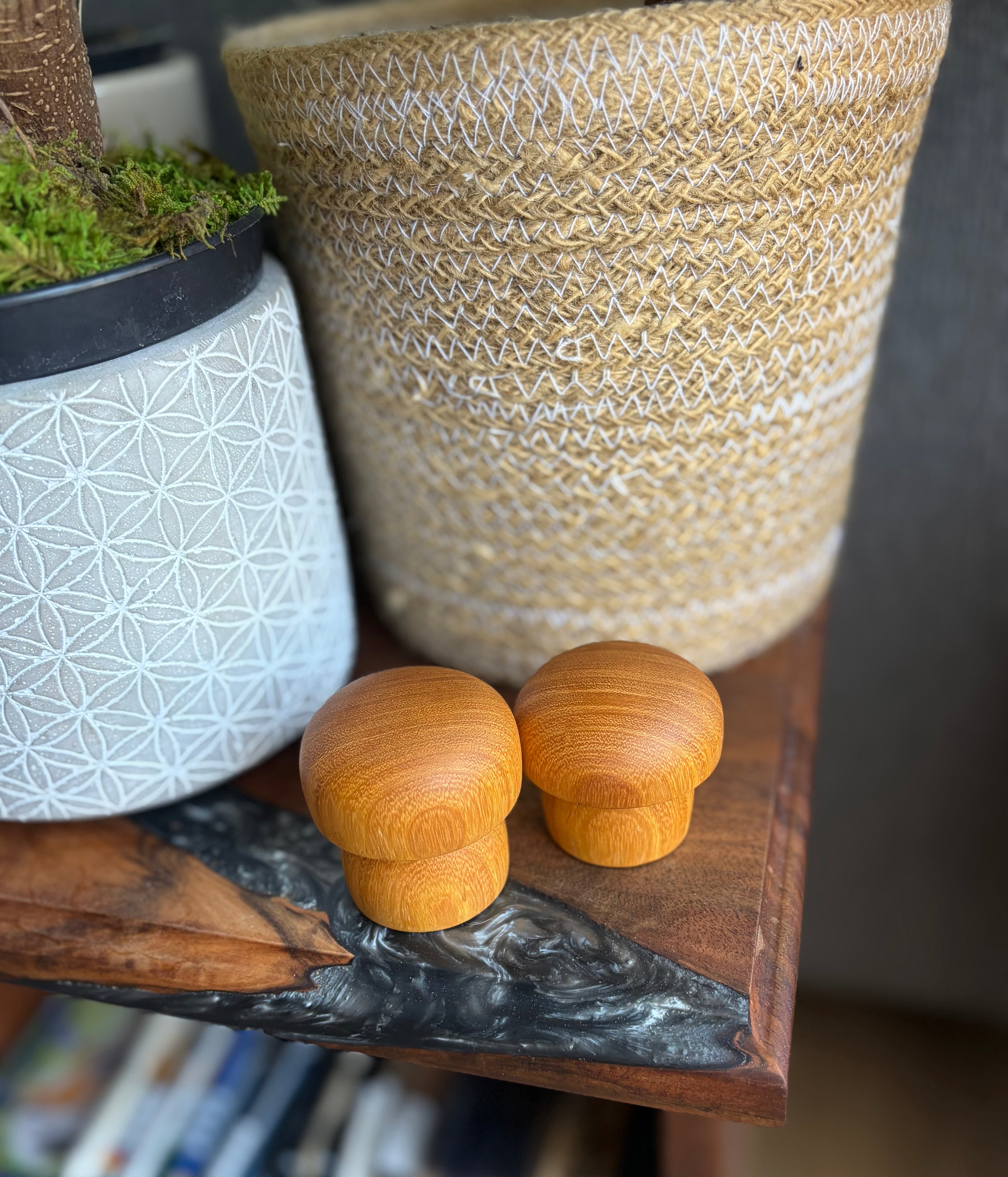 Hand Turned Osage Orange Wood Mushrooms – Natural Woodland Decor – Handmade Wooden Mushroom Pair