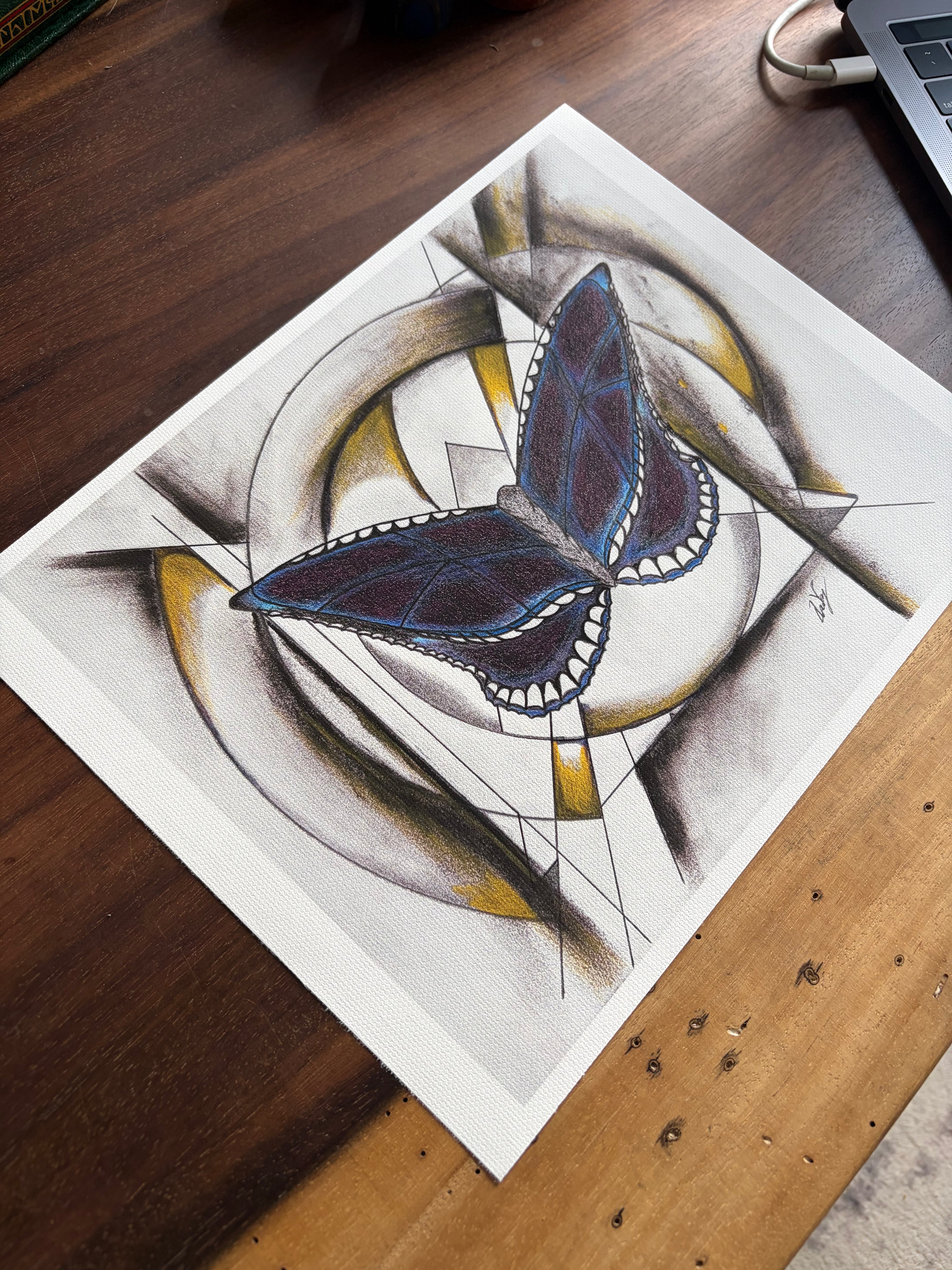 Butterfly Geometric Canvas Print | Original Sketch Art | 8.5" x 11" Cotton Canvas Wall Art