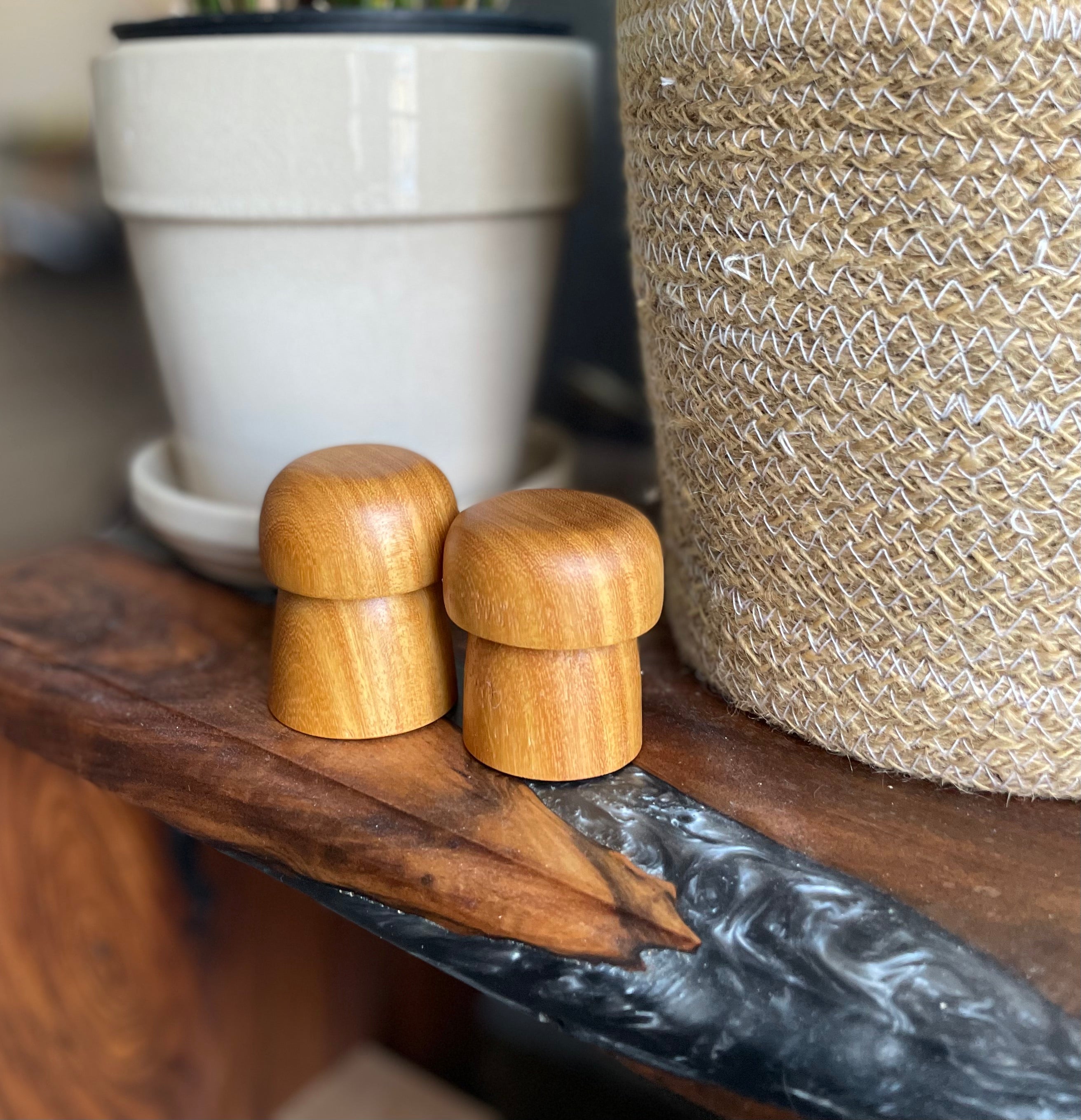 Hand Turned Osage Orange Wooden Mushrooms - Set of 2 | Small Wood Decor | Minimal Nature Decor