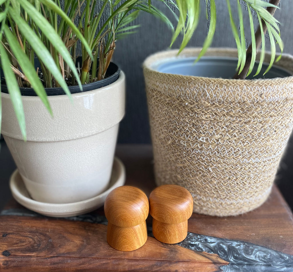 Hand Turned Osage Orange Wooden Mushrooms - Set of 2 | Small Wood Decor | Minimal Nature Decor