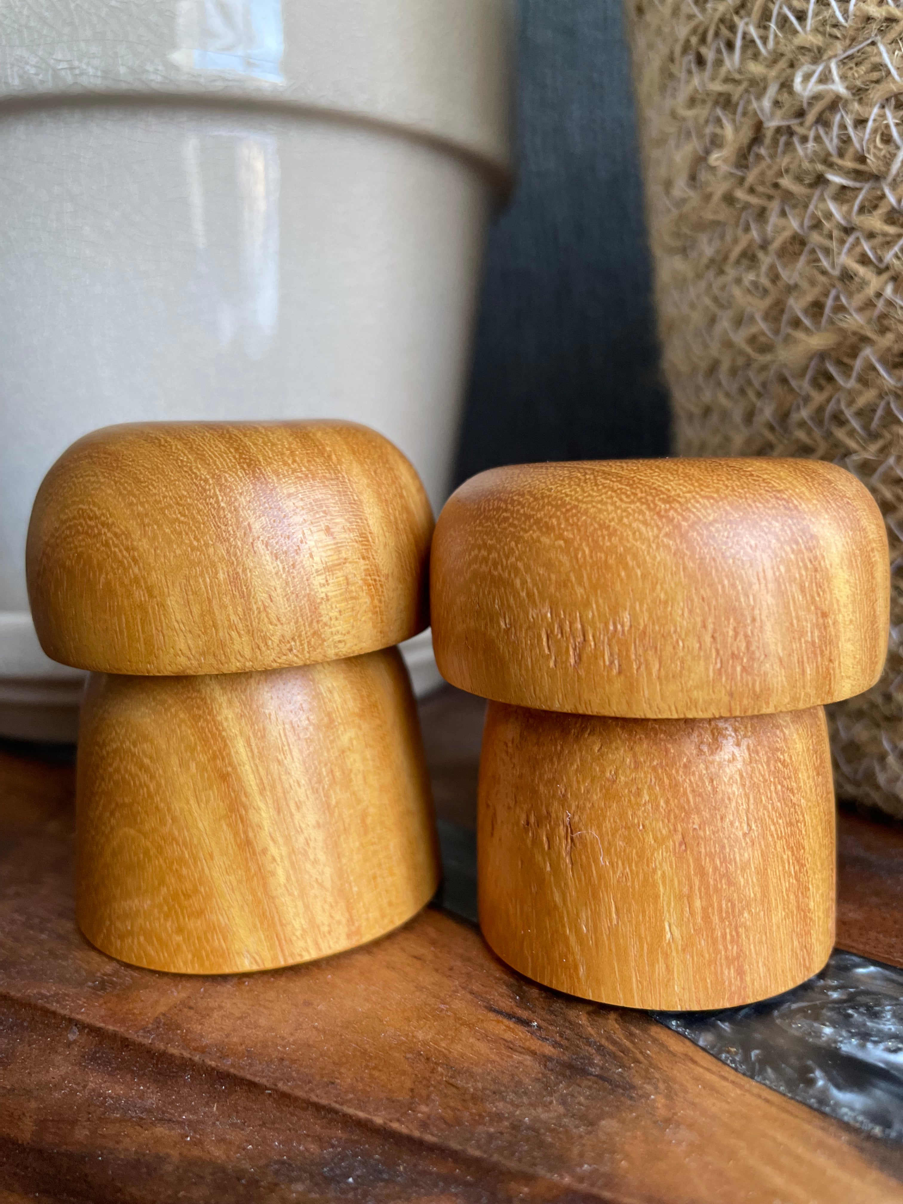 Hand Turned Osage Orange Wooden Mushrooms - Set of 2 | Small Wood Decor | Minimal Nature Decor