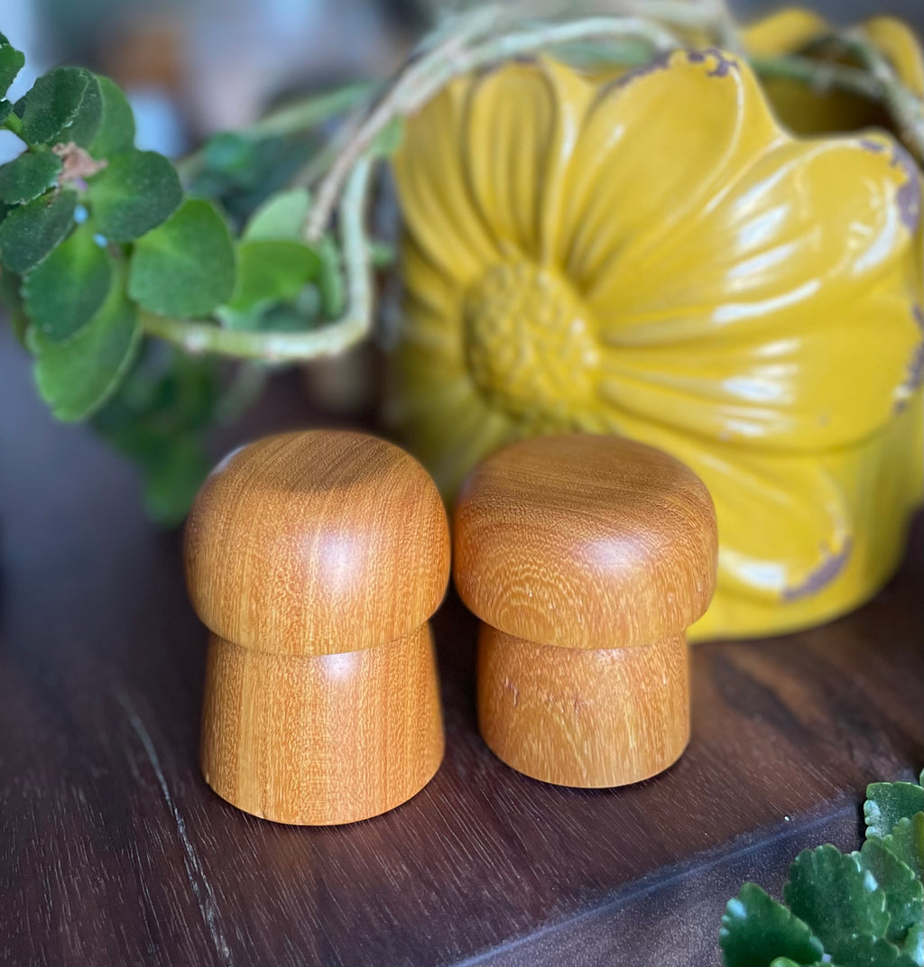 Hand Turned Osage Orange Wooden Mushrooms - Set of 2 | Small Wood Decor | Minimal Nature Decor