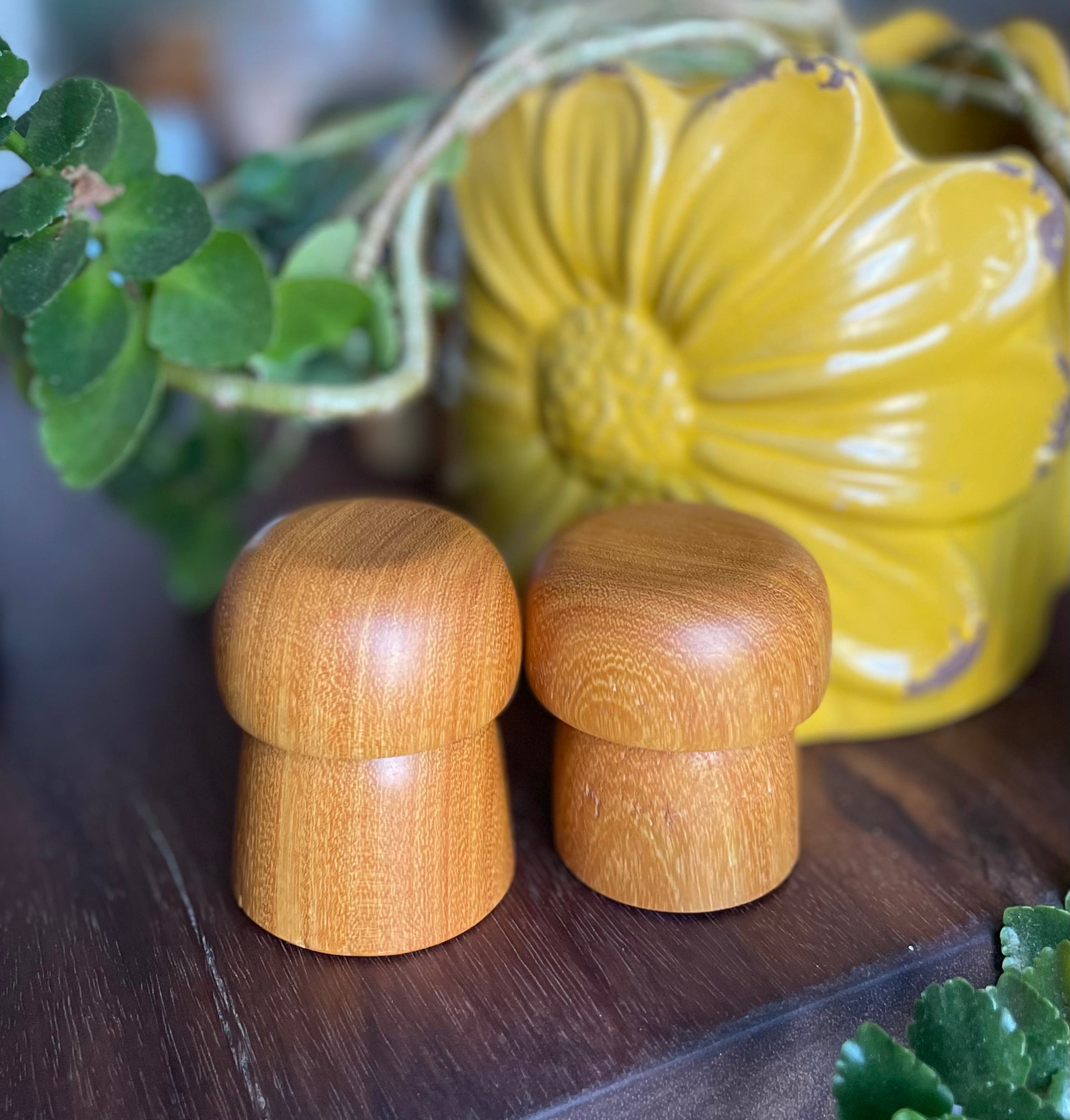 Hand Turned Osage Orange Wooden Mushrooms - Set of 2 | Small Wood Decor | Minimal Nature Decor