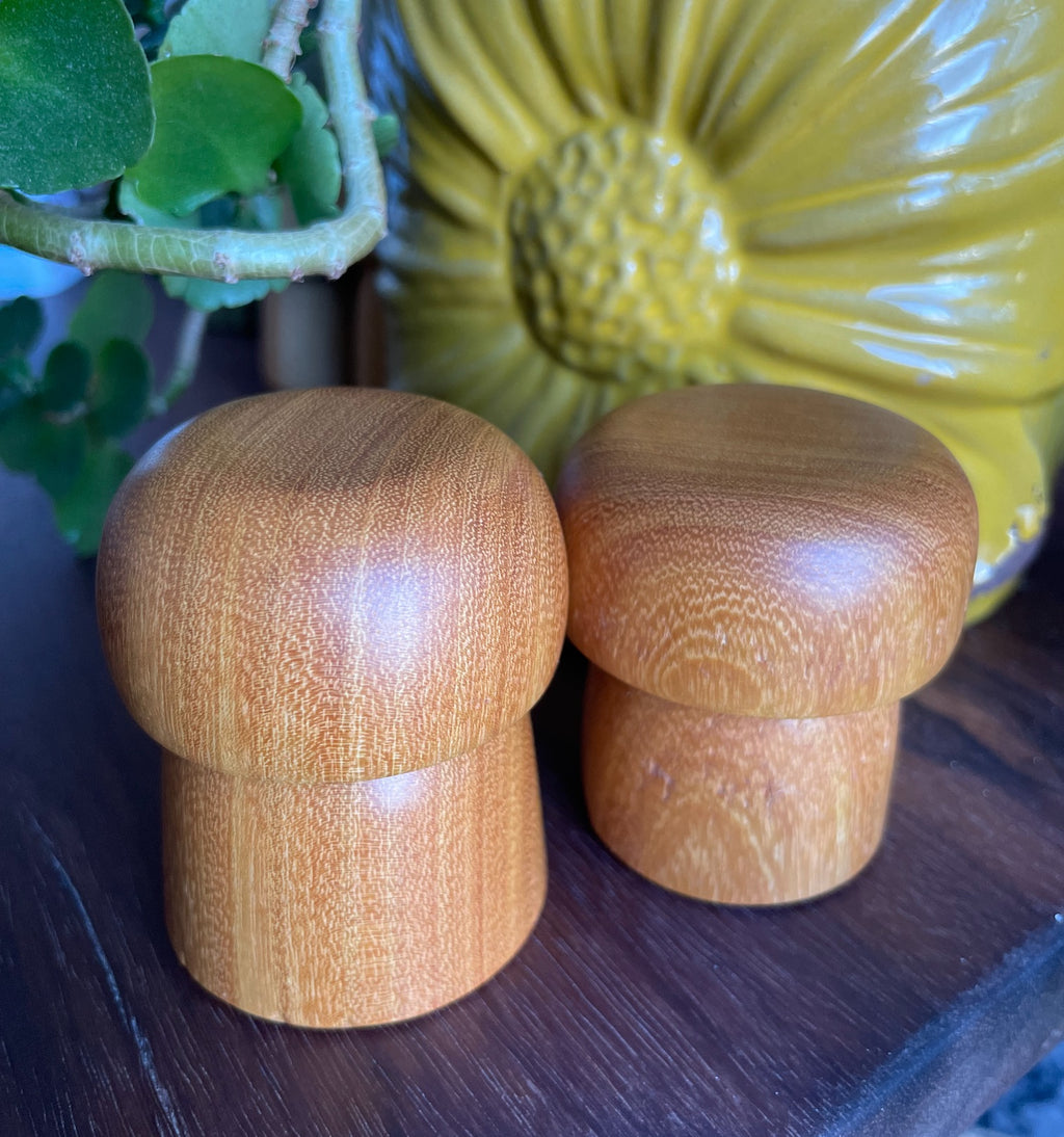 Hand Turned Osage Orange Wooden Mushrooms - Set of 2 | Small Wood Decor | Minimal Nature Decor