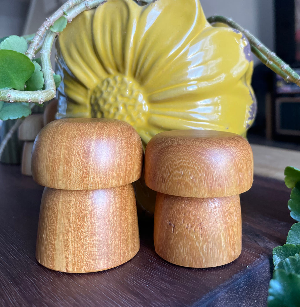 Hand Turned Osage Orange Wooden Mushrooms - Set of 2 | Small Wood Decor | Minimal Nature Decor