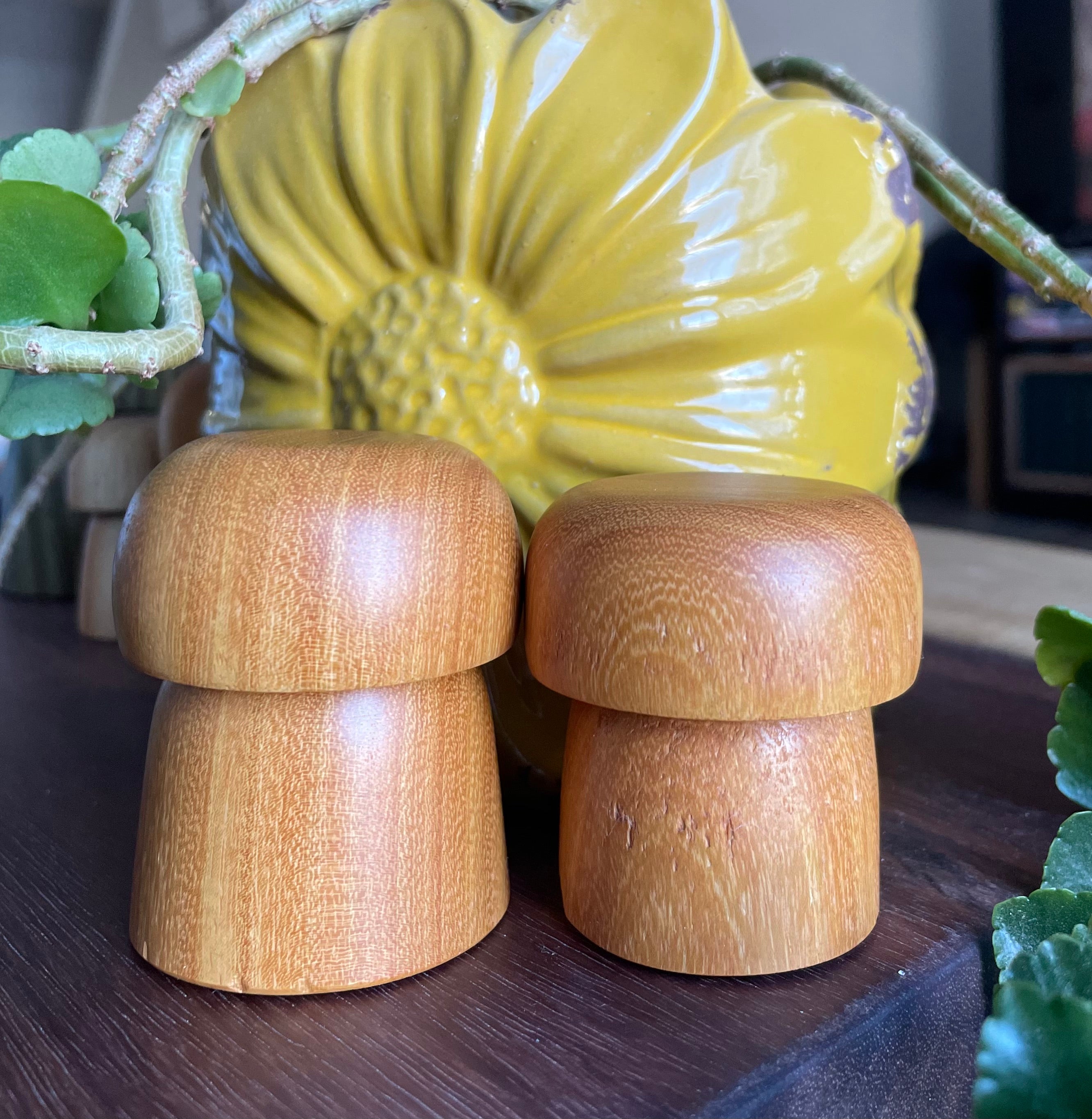 Hand Turned Osage Orange Wooden Mushrooms - Set of 2 | Small Wood Decor | Minimal Nature Decor