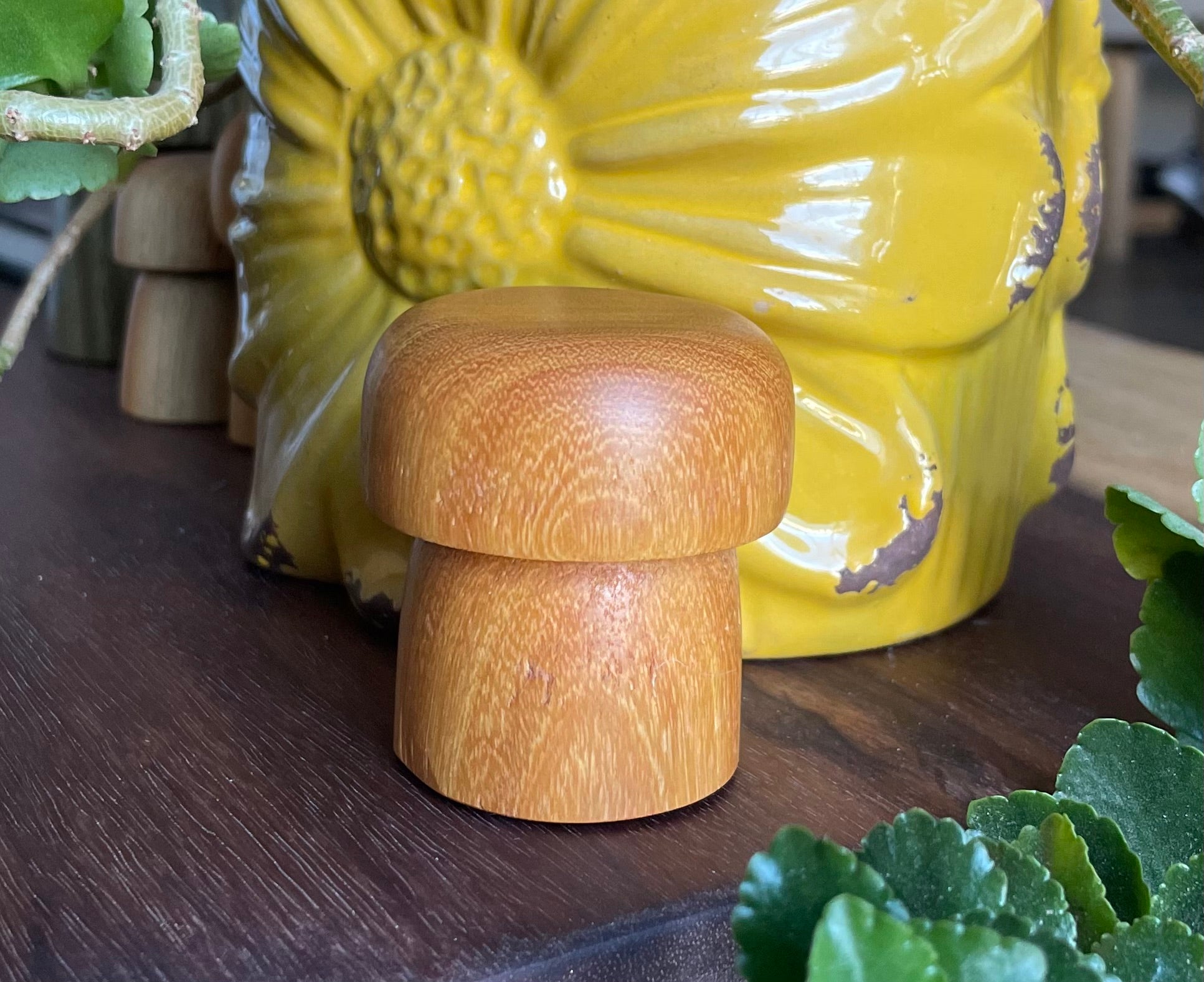 Hand Turned Osage Orange Wooden Mushrooms - Set of 2 | Small Wood Decor | Minimal Nature Decor
