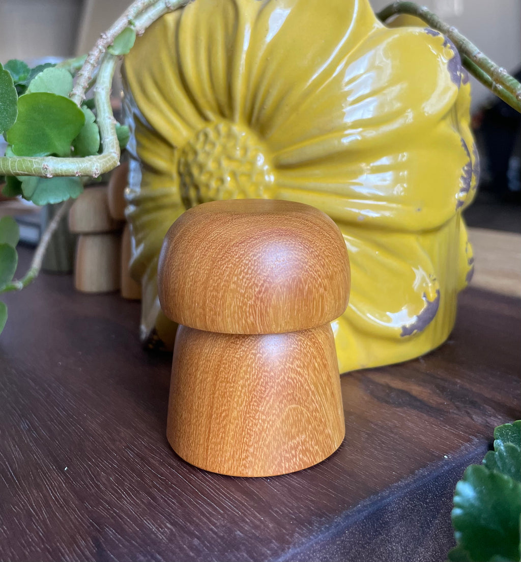 Hand Turned Osage Orange Wooden Mushrooms - Set of 2 | Small Wood Decor | Minimal Nature Decor
