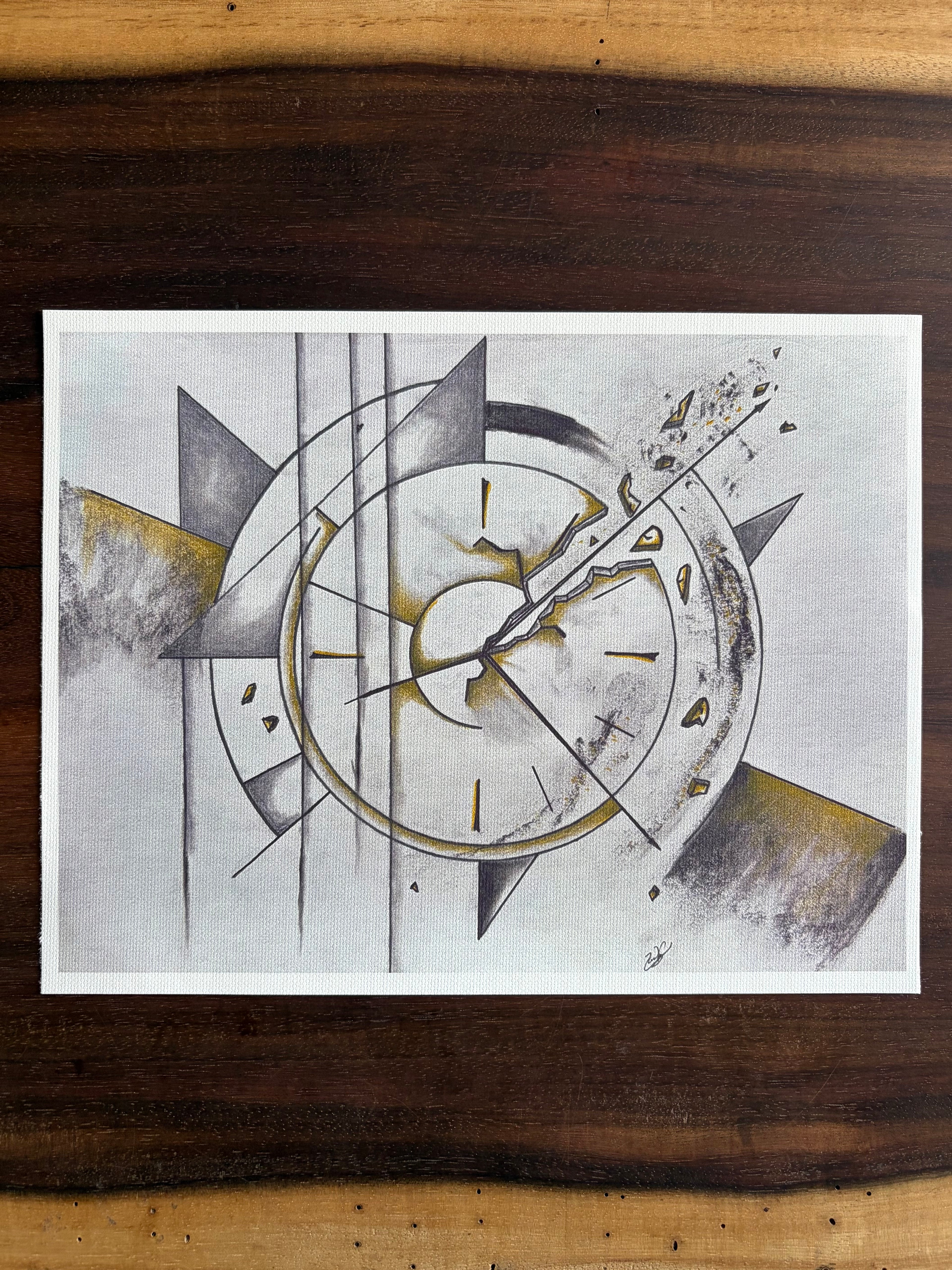 “Fractured Time” - Abstract Clock Cotton Canvas Print