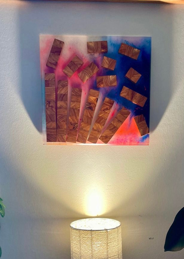 Handmade Epoxy Resin Canary Wood Wall Art – Falling Timber Abstract Decor