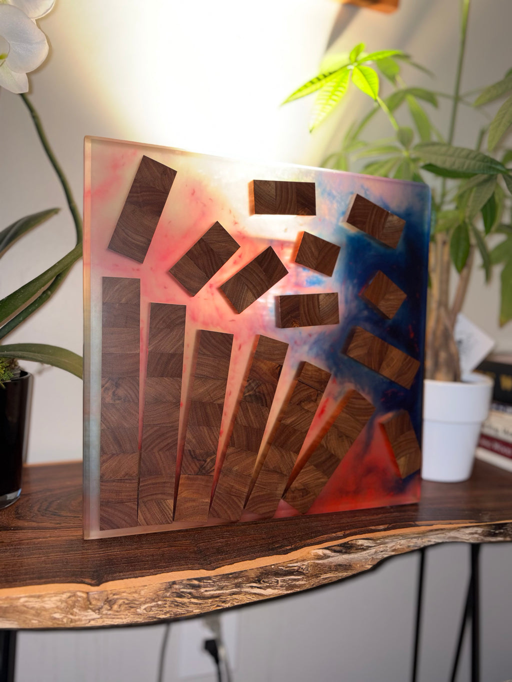 Handmade Epoxy Resin Canary Wood Wall Art – Falling Timber Abstract Decor