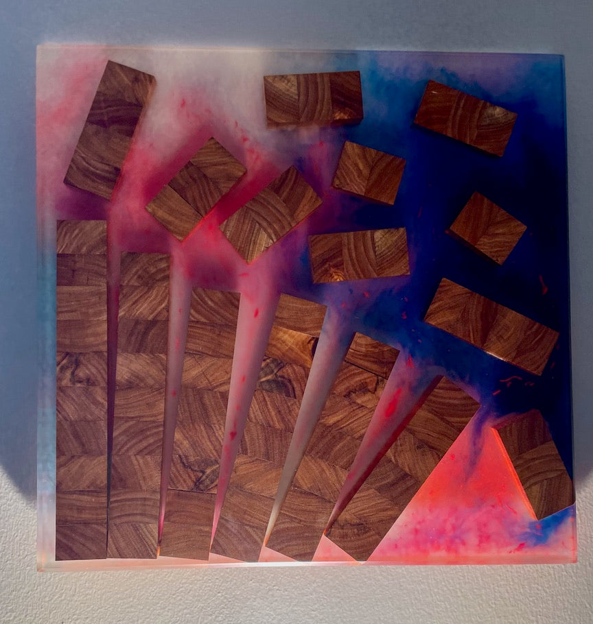 Handmade Epoxy Resin Canary Wood Wall Art – Falling Timber Abstract Decor