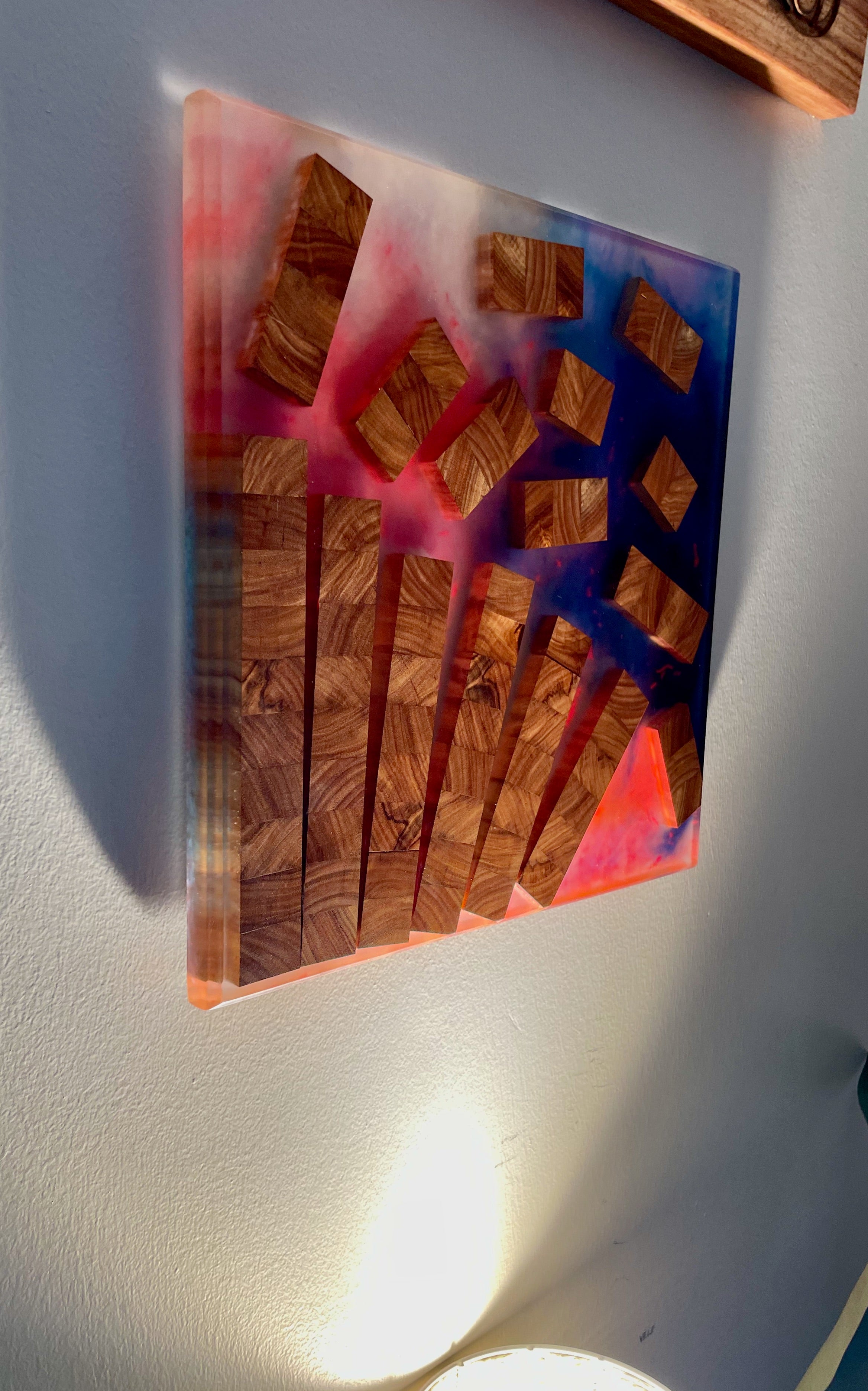 Handmade Epoxy Resin Canary Wood Wall Art – Falling Timber Abstract Decor