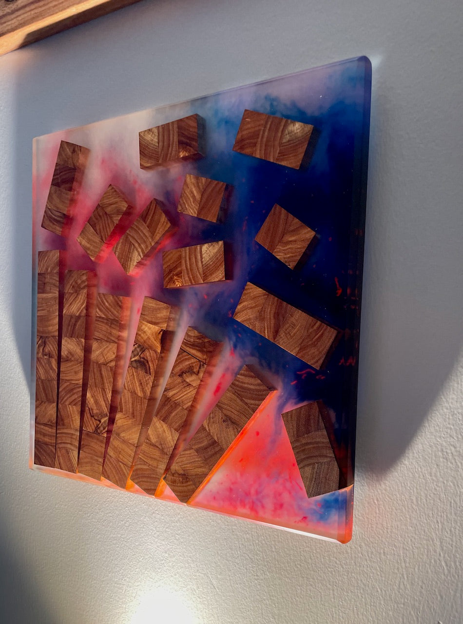 Handmade Epoxy Resin Canary Wood Wall Art – Falling Timber Abstract Decor