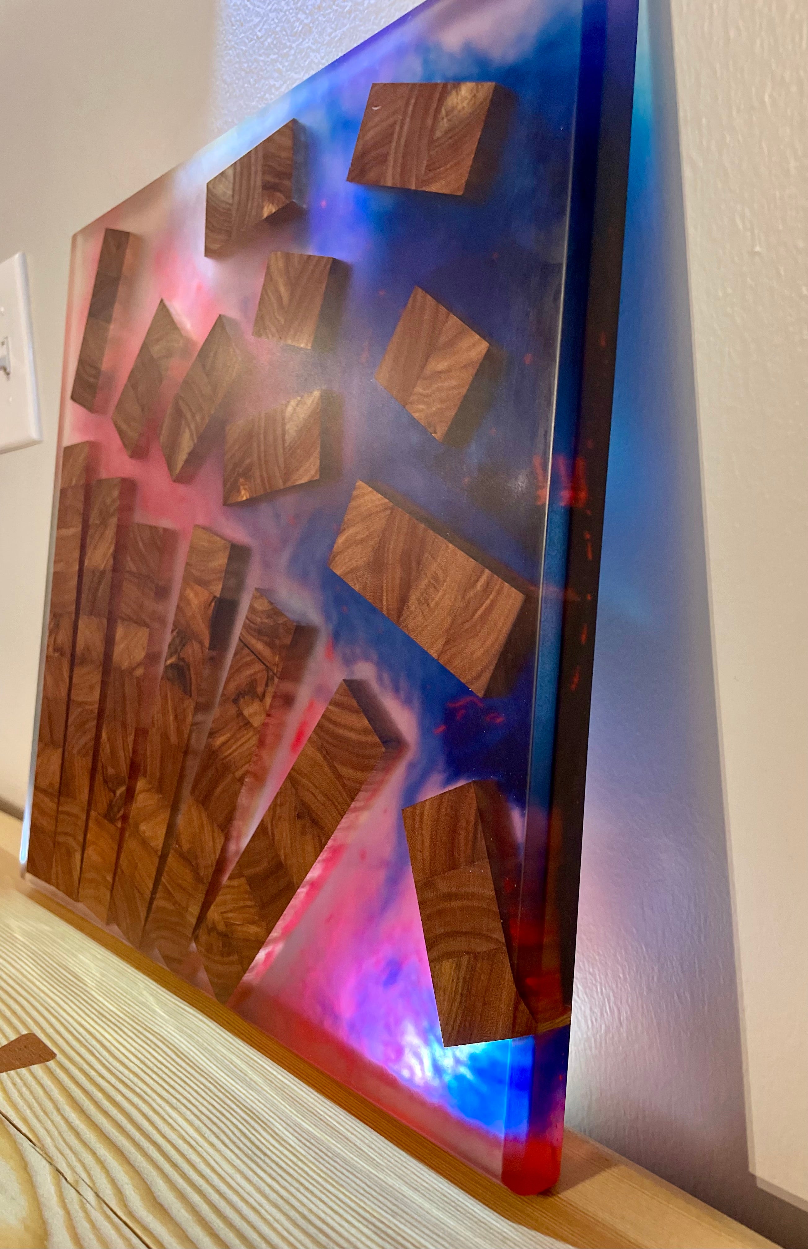 Handmade Epoxy Resin Canary Wood Wall Art – Falling Timber Abstract Decor