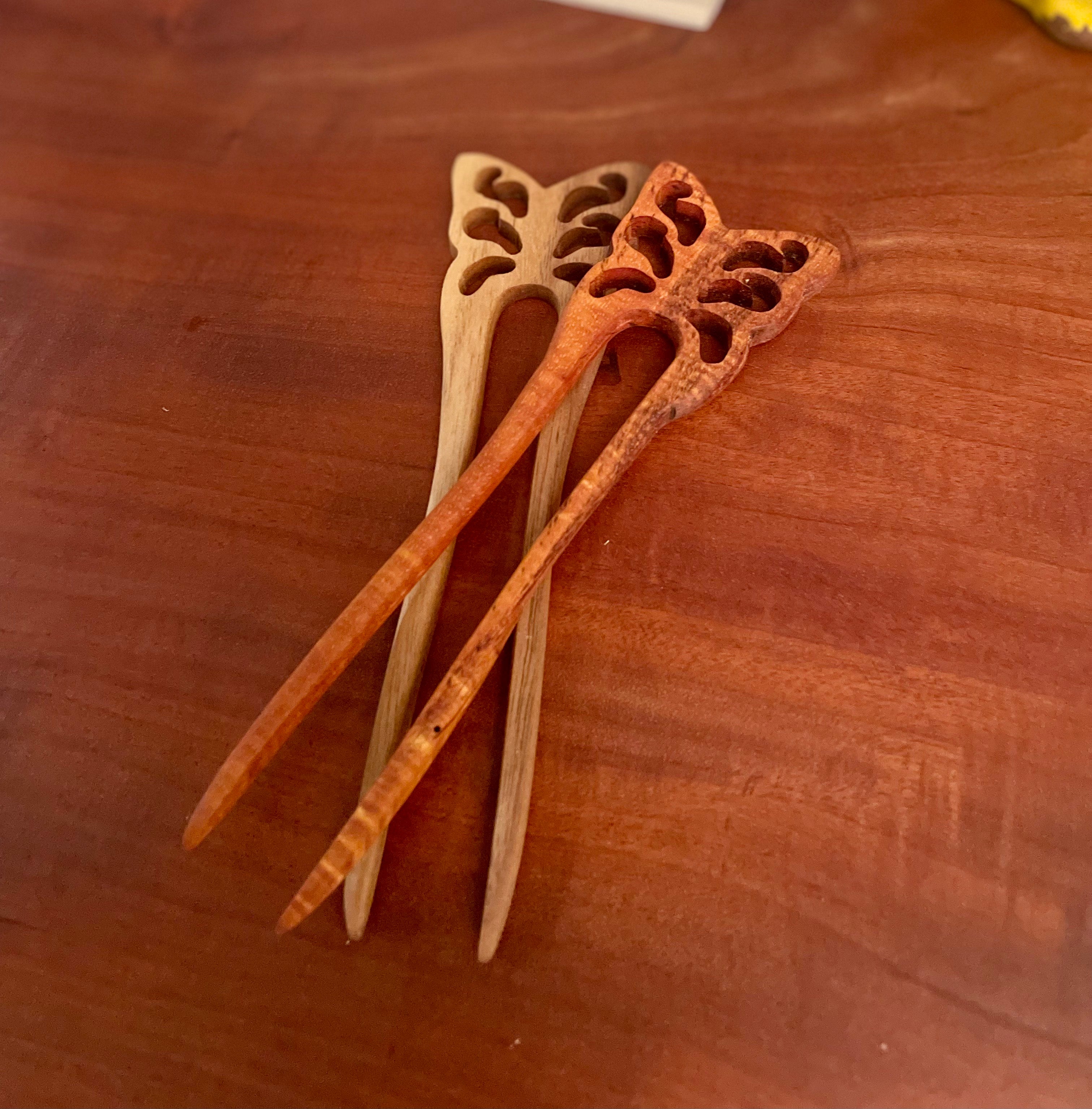 Handcrafted Hawaiian Koa Wood Hair Fork – Celtic Knot, Butterfly & Lorien Leaf Designs