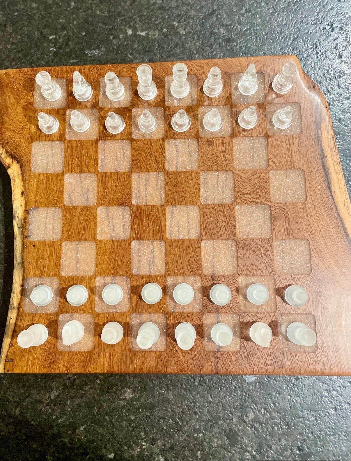 Unique Handmade Cocobolo Wood Epoxy Chessboard - Exotic Game Room Decor