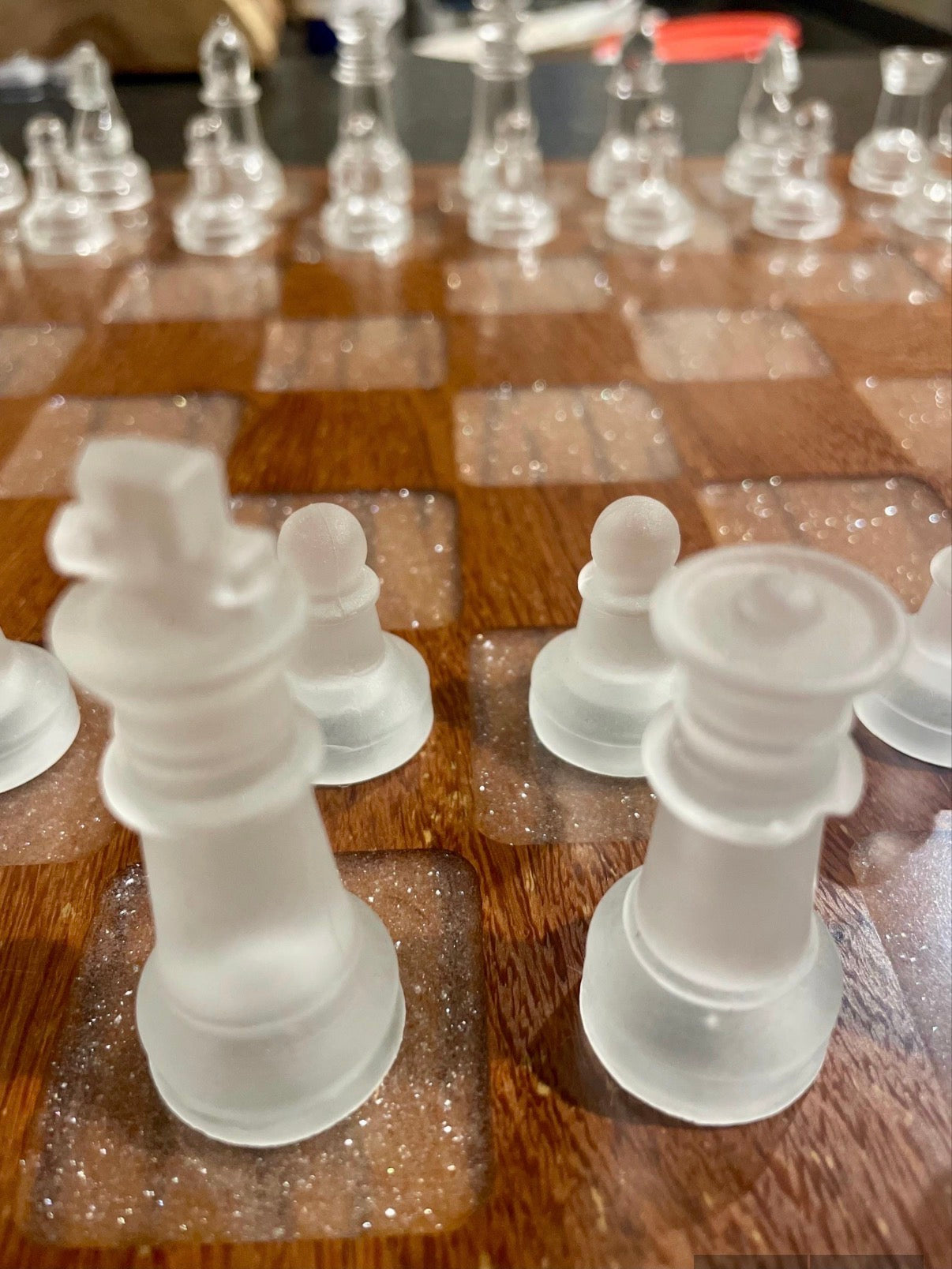 Unique Handmade Cocobolo Wood Epoxy Chessboard - Exotic Game Room Decor