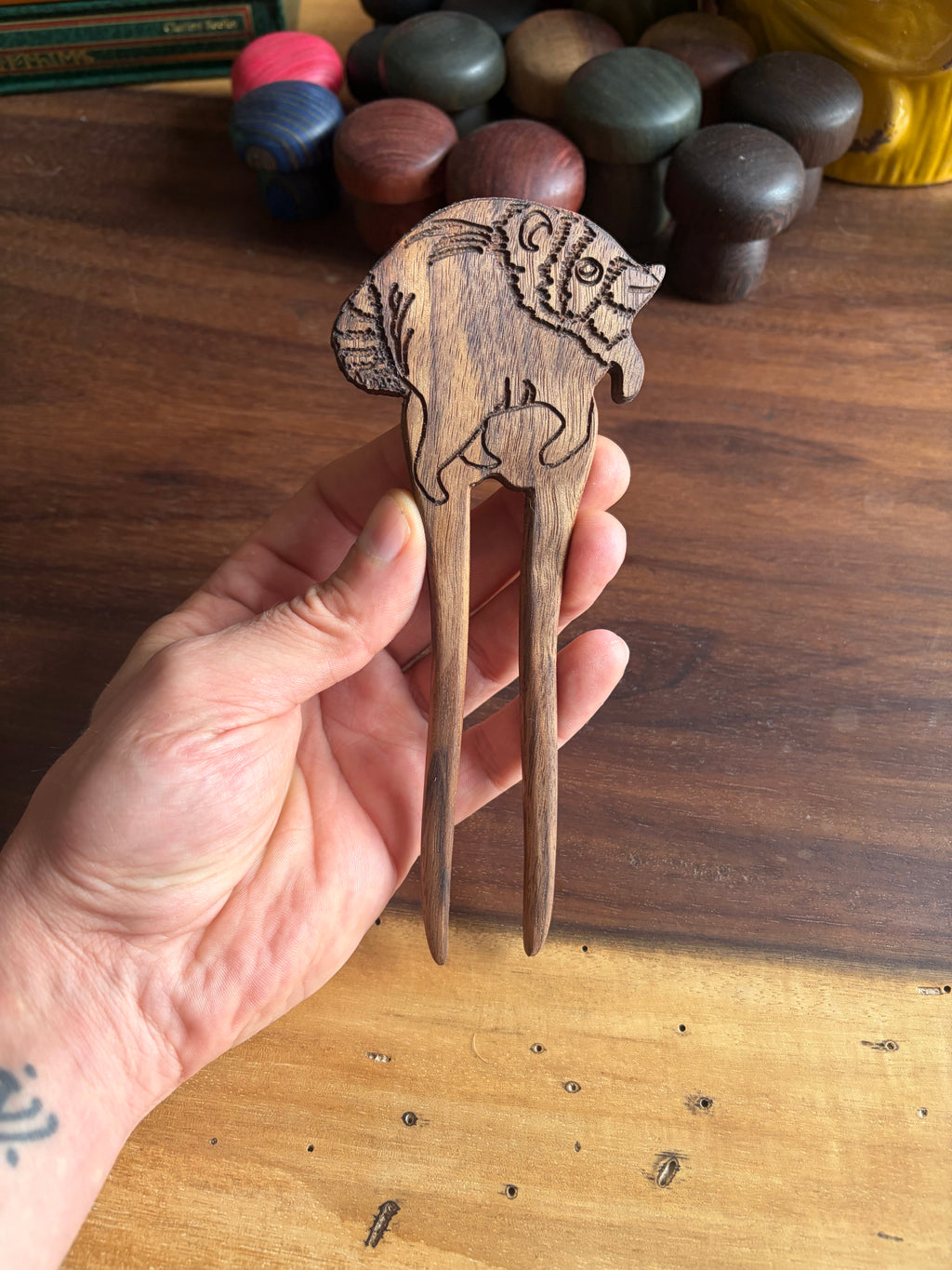 Jimothy the Raccoon Wooden Hair Fork