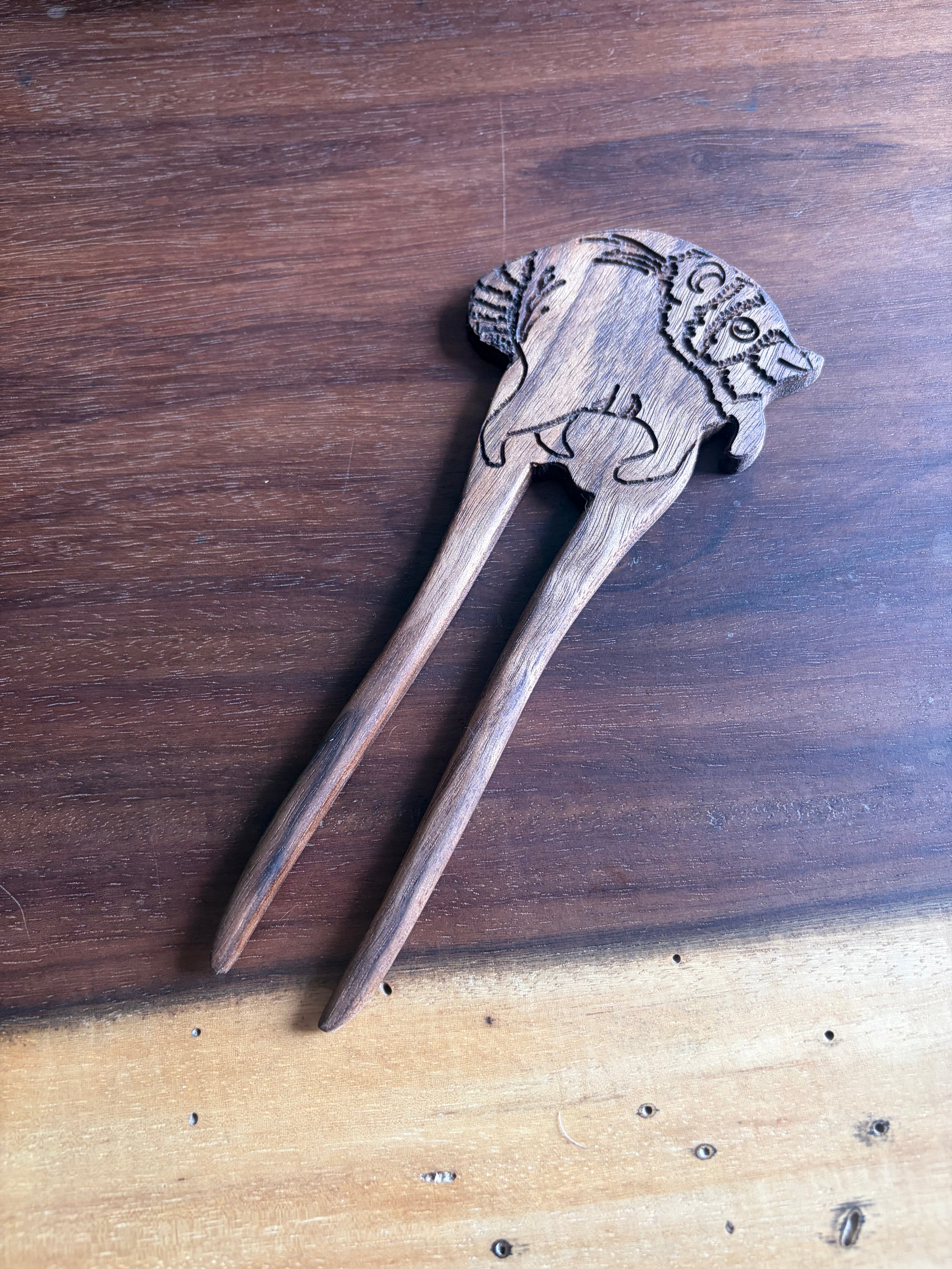 Jimothy the Raccoon Wooden Hair Fork