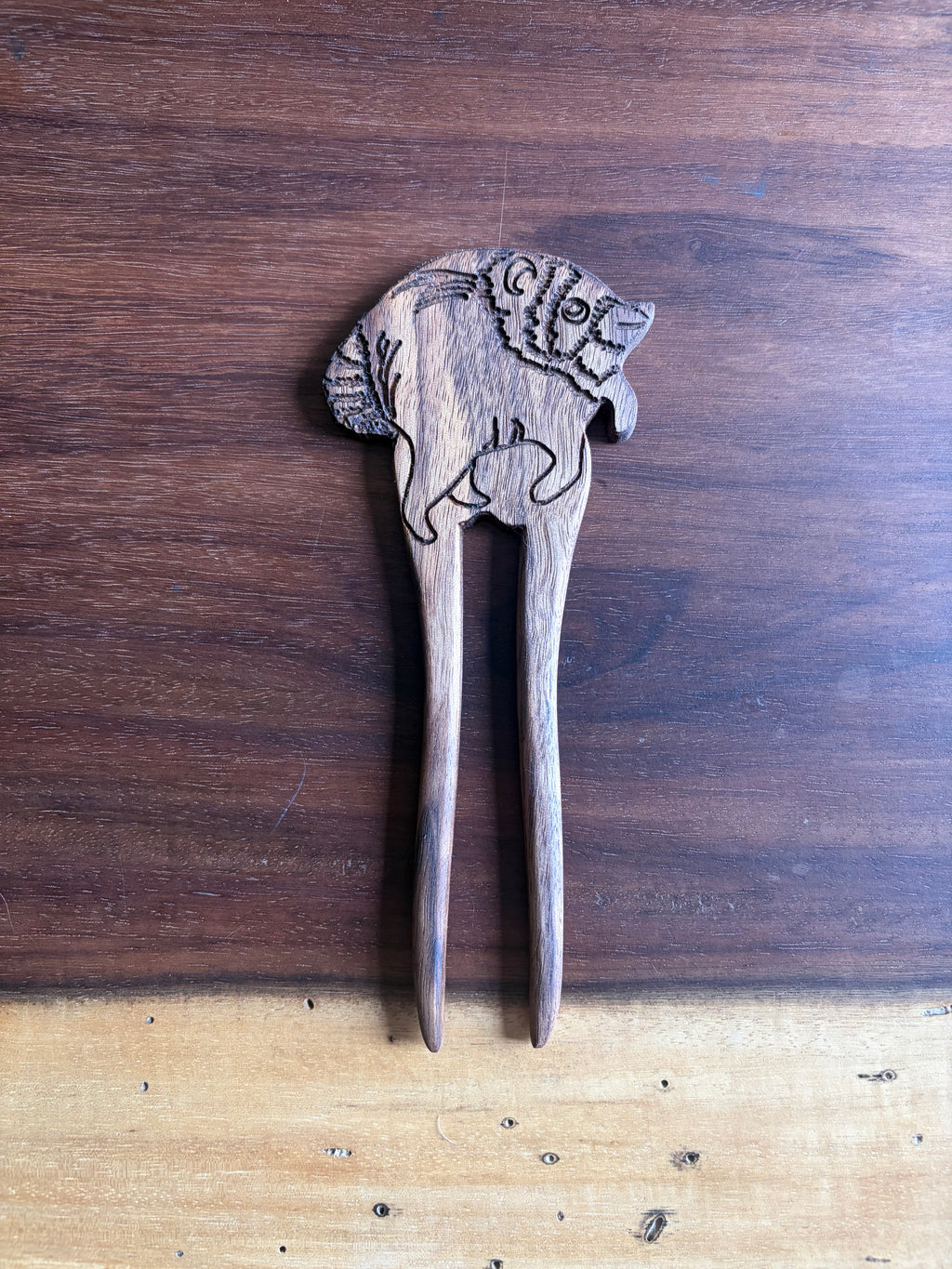 Jimothy the Raccoon Wooden Hair Fork