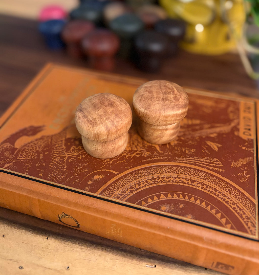 Handcrafted Tiger Maple Wood Mushroom Set | Turned Wooden Mushroom Decor | Natural Woodland Shelf Decor
