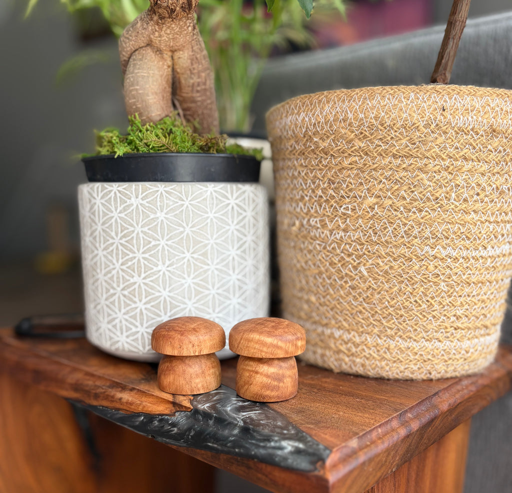 Handcrafted Tiger Maple Wood Mushroom Set | Turned Wooden Mushroom Decor | Natural Woodland Shelf Decor