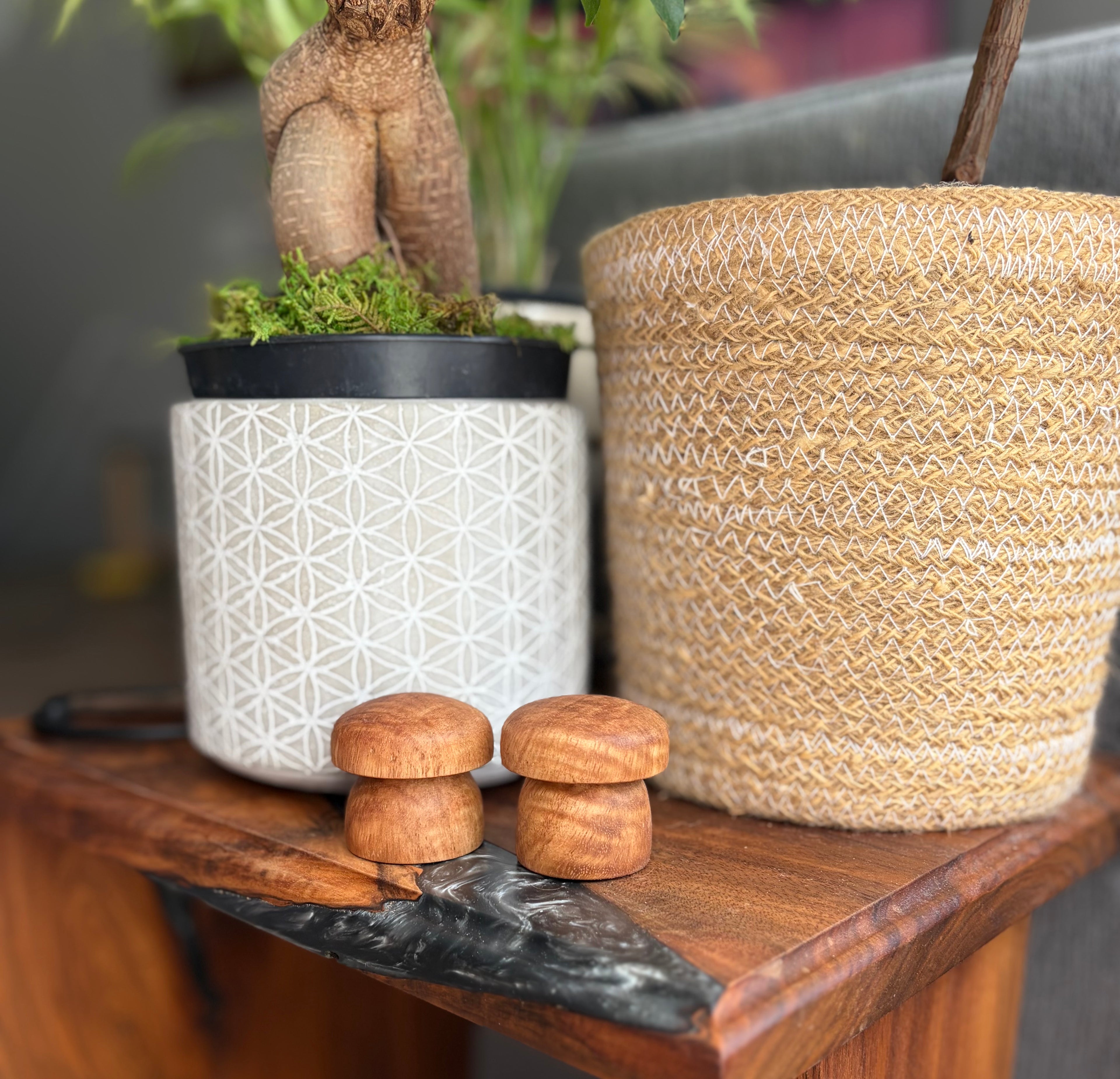 Handcrafted Tiger Maple Wood Mushroom Set | Turned Wooden Mushroom Decor | Natural Woodland Shelf Decor