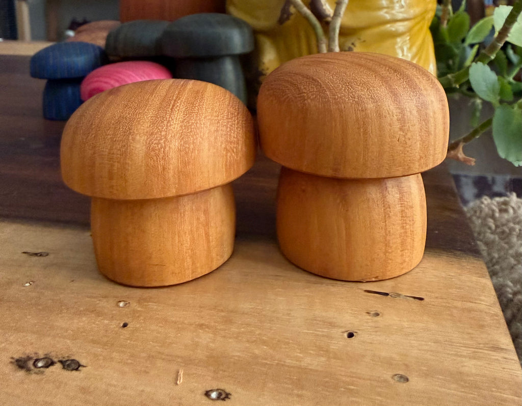 Hand Turned Osage Orange Wood Mushrooms – Natural Woodland Decor – Handmade Wooden Mushroom Pair