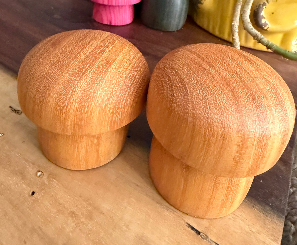Hand Turned Osage Orange Wood Mushrooms – Natural Woodland Decor – Handmade Wooden Mushroom Pair